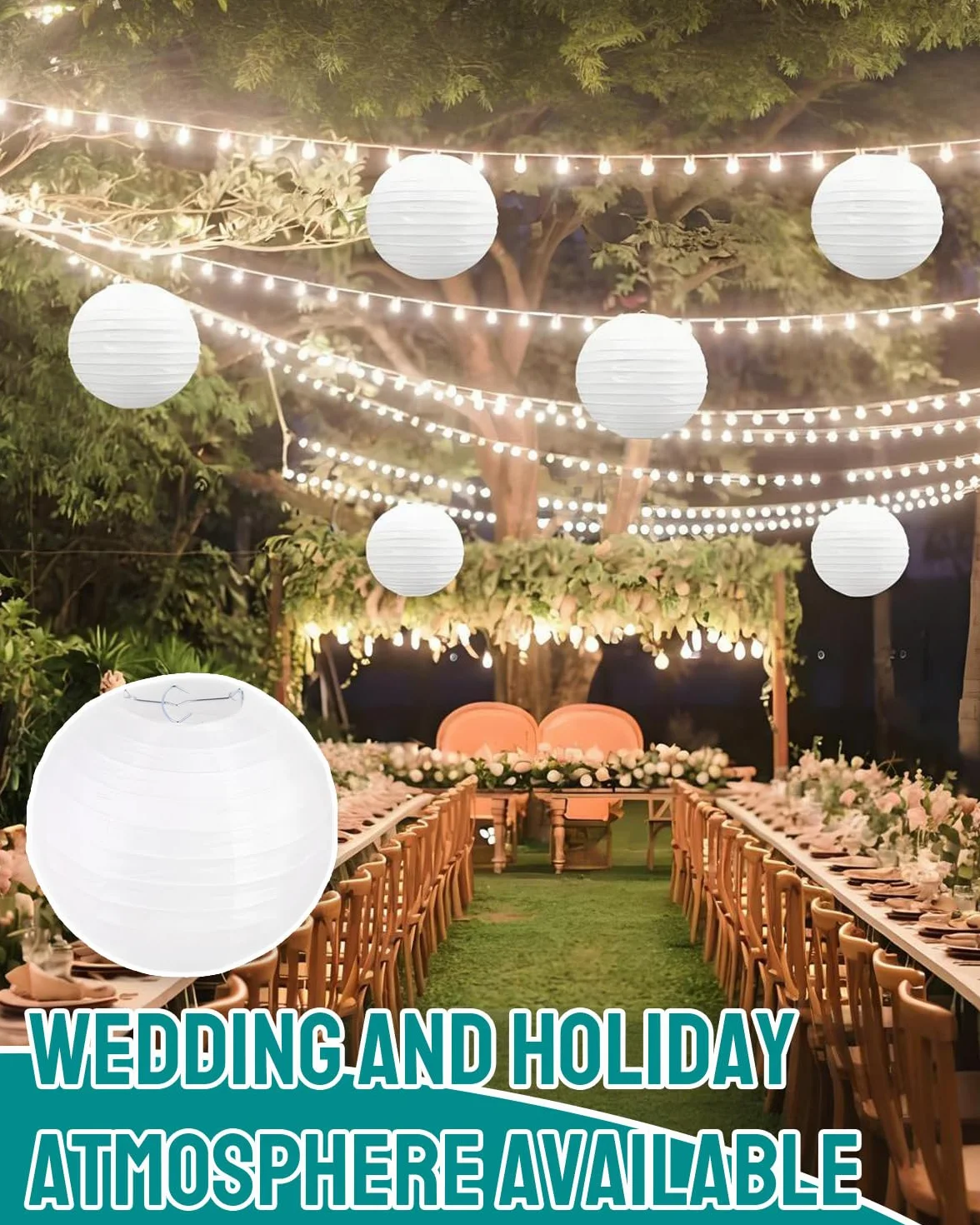 Lanterne di Carta 20 cm Bianche 2 Pezzi Decorazioni Eleganti con Struttura Metallica per Feste Matrimoni