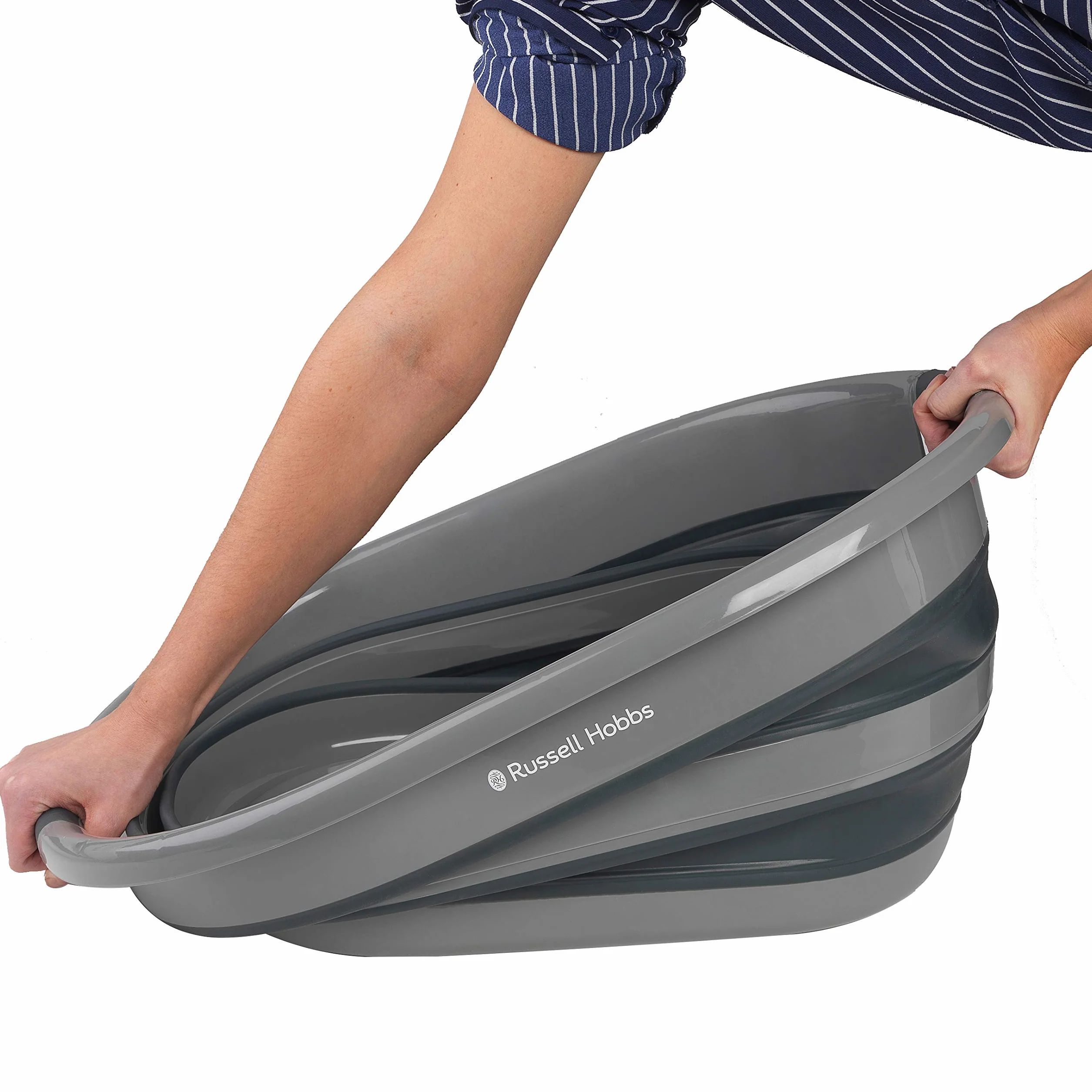 Russell Hobbs LA053879GRYEU cesto della biancheria in plastica con Maniglie di facile presa, 27L cestello di lavaggio, Design durevole e pieghevole, risparmio di spazio e facile da pulire, nero/grigio