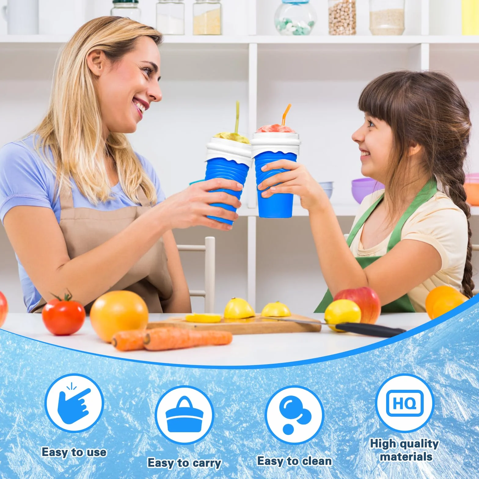 Macchina per Granita Slushy Maker 500 ml Silicone Frozen Magic Squeeze Cup con Canuccia e Cucchiaio 2 in 1