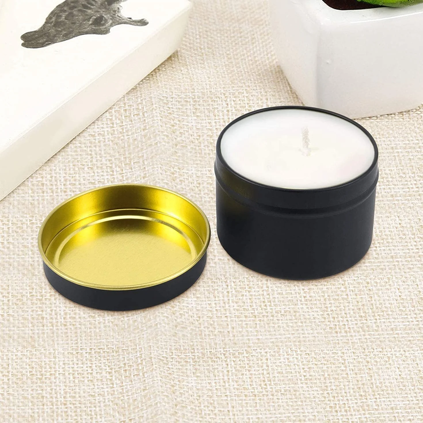 12 Pezzi Forniture per Kit per Candele fai-da-te da, Barattoli di Latta per Candele Barattoli vuoti per Candele Contenitori per Candele Vasetti per Caramelle, Feste, Spezie, Campeggio, Nero