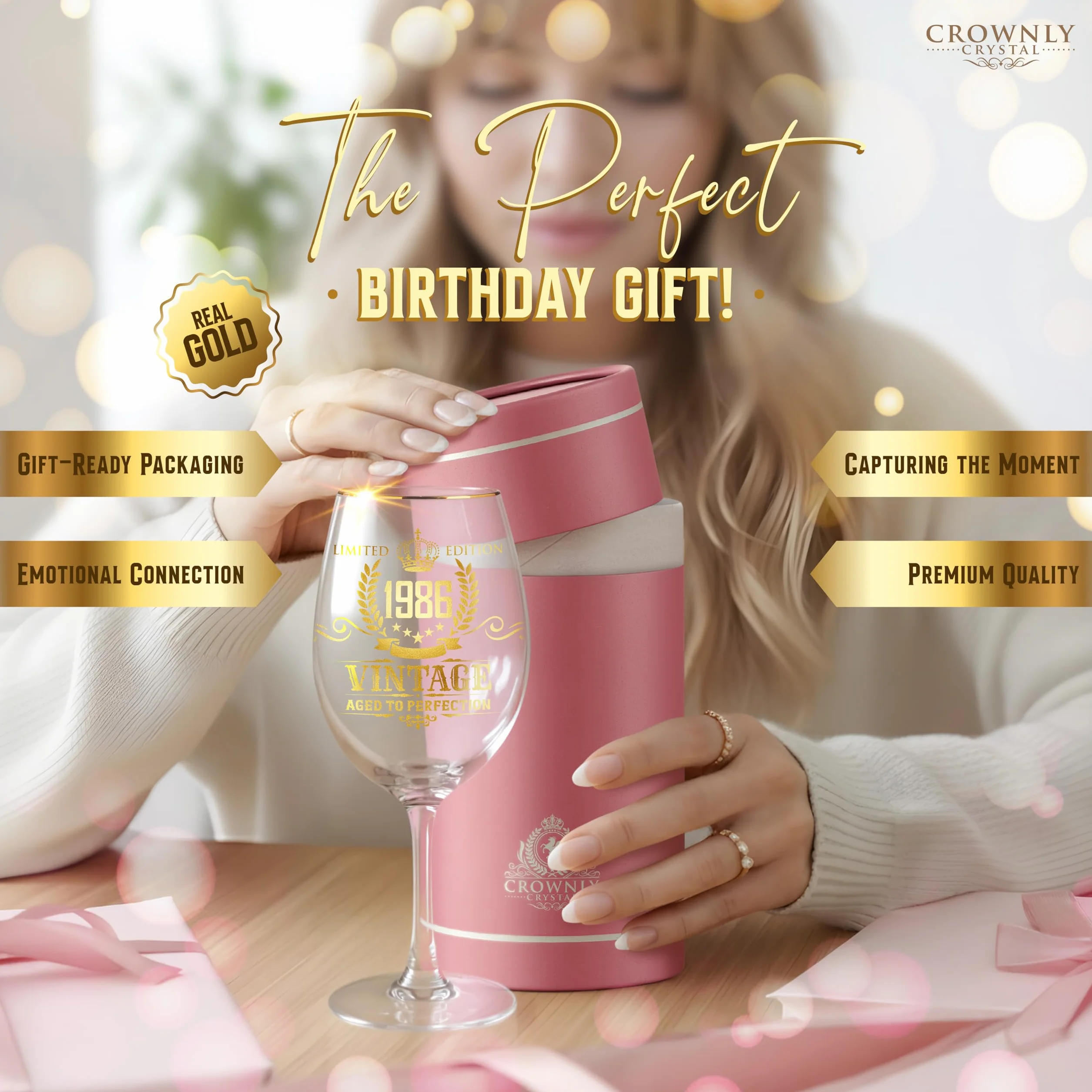 CROWNLY CRYSTAL® Bicchiere Personalizzato Donna 40° Compleanno Idea Regalo