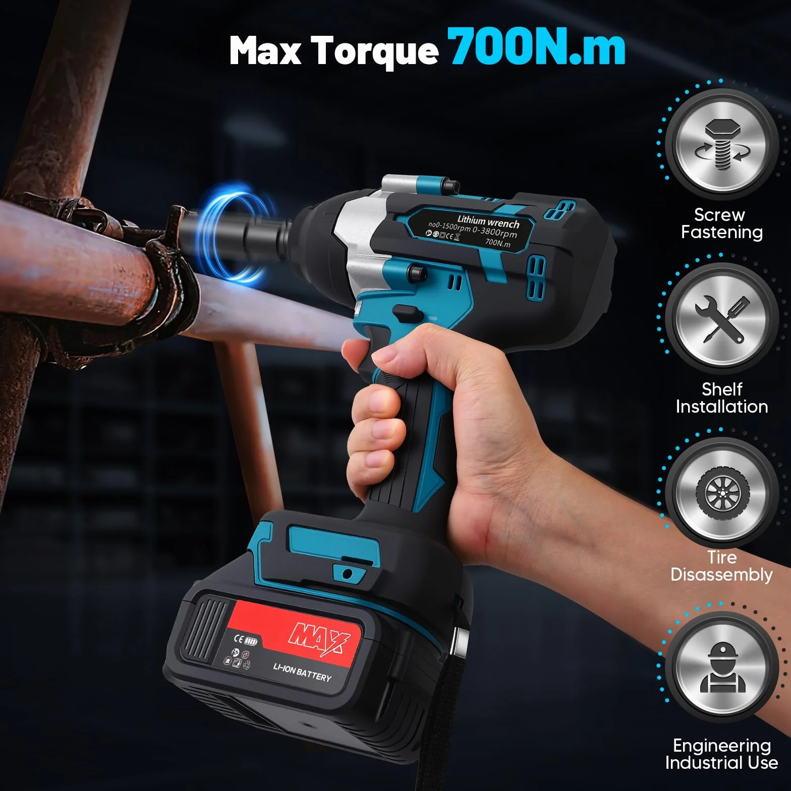 Avvitatore a impulsi 700N 2 batterie 3 velocità variabili LED