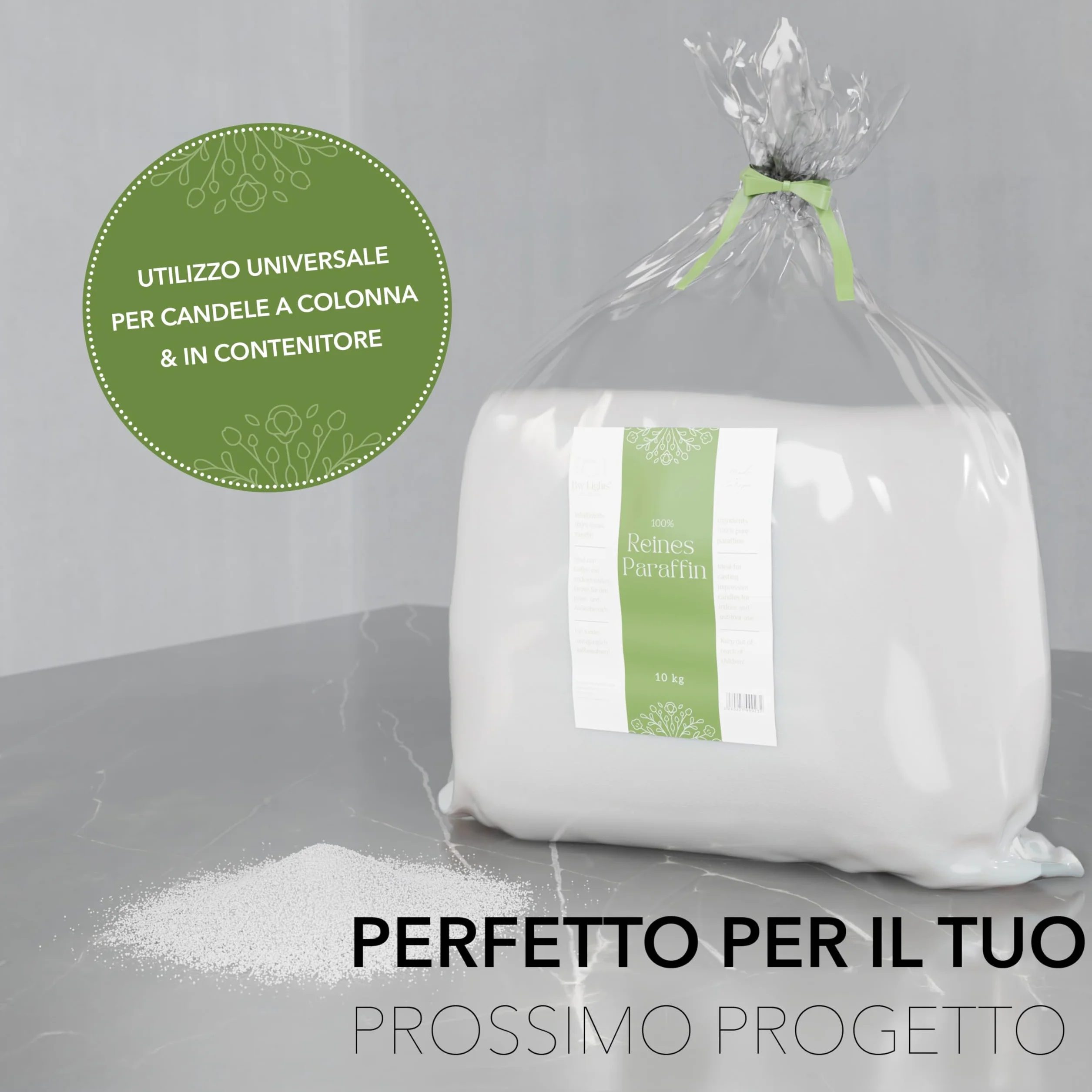 BwLights - Cera di paraffina di alta qualità in varie dimensioni (1 kg) di colore bianco | Pellet di cera da sciogliere per creare la tua candela | 100% paraffina