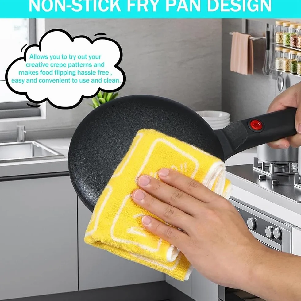 Piastra per Crepe Elettrica con Rivestimento Antiaderente 600W, Pancake Maker Elettrico Portatile, Piastra Rotonda per Pancakes con Spina EU