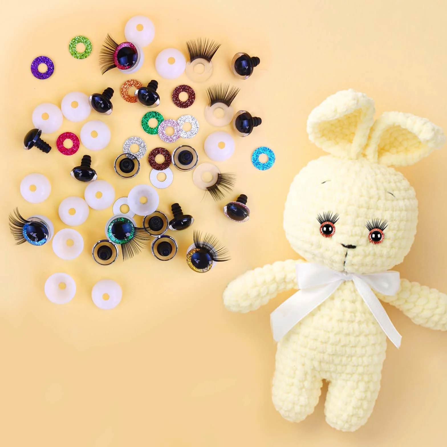 HavaCue 30 Pezzi Occhi Amigurumi Colore Amigurumi Kit con Ciglia Occhi 16mm Occhi per Pupazzi Plastica Occhi di Sicurezza per Amigurumi con Rondelle per Animali all'Uncinetto Bambola Pupazzo Peluche