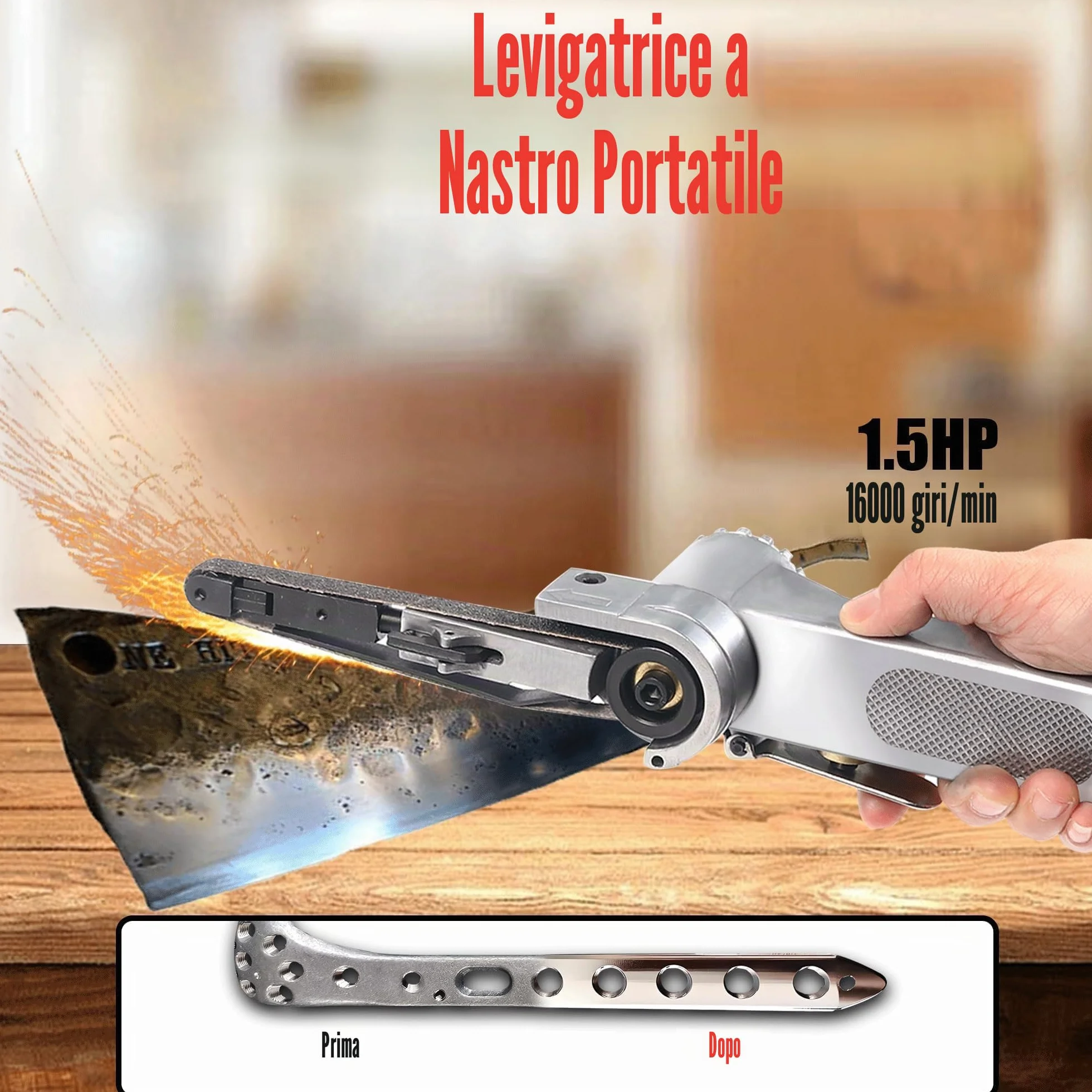 Levigatrice a Nastro per Legno Impugnatura Girevole 360° Pneumatica Ad Aria Compressa