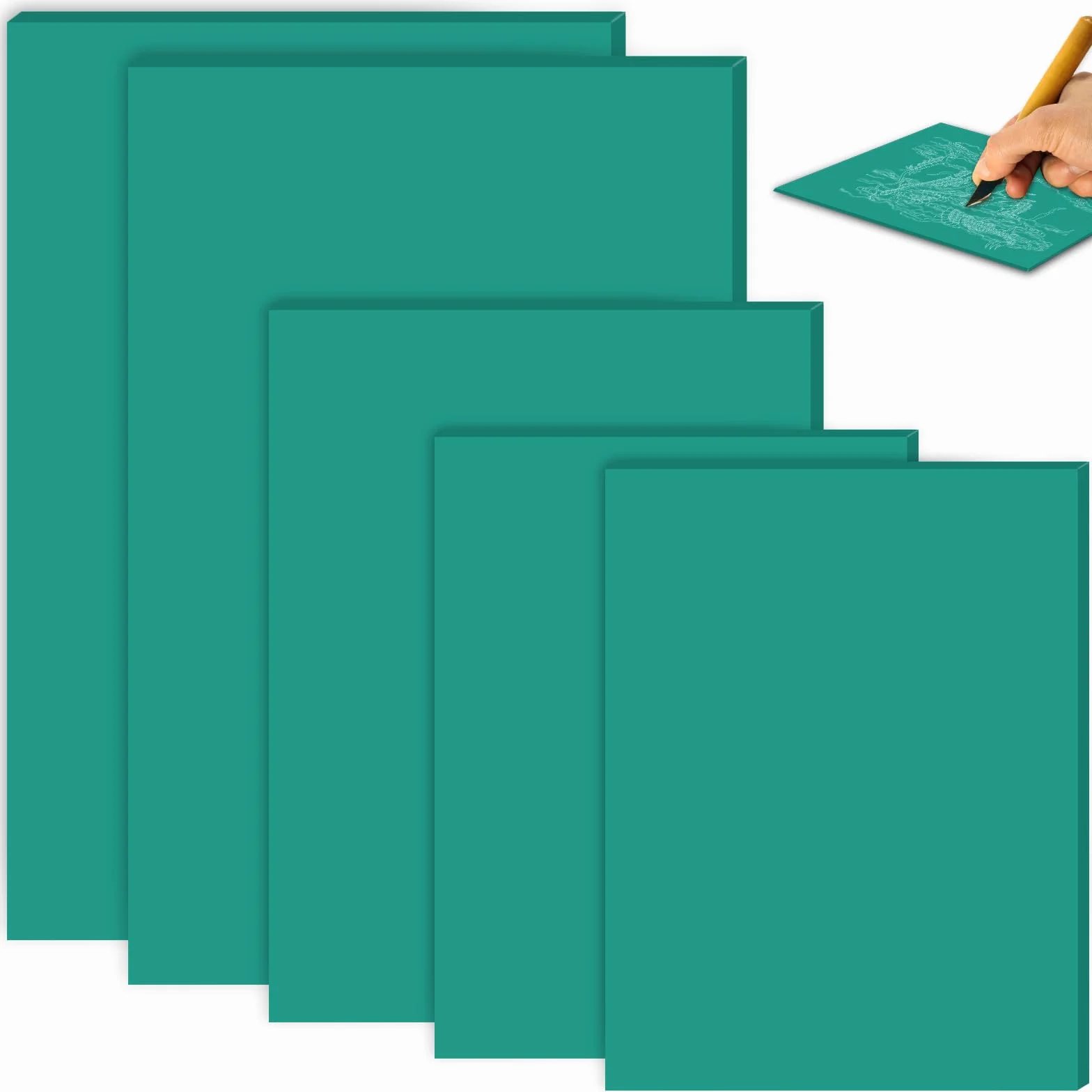 BAIFULAI 5 fogli di linoleum in gomma morbida, 2A4 + A5 + 2A6, piastra in linoleum in gomma morbida, pannelli di taglio linoleico verde, set per timbri, fai da te e progetti di stampa