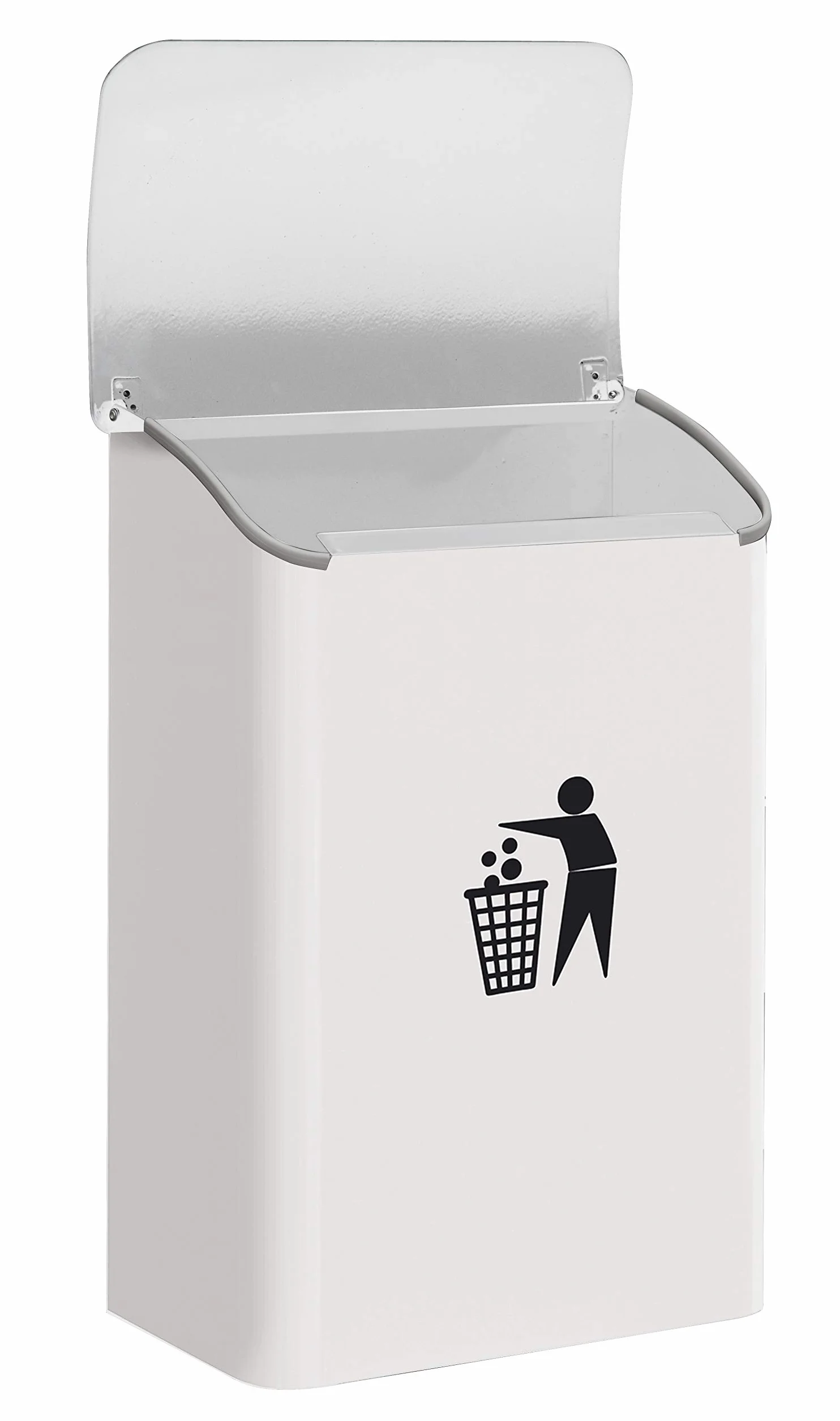 ARREGUI E6101 Cestino portarifiuti a muro per garage, interni, aree comuni, cestino da parete in acciaio, 18 L, bianco