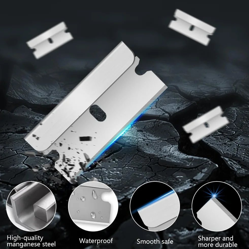 Flintronic 20 Pezzi Lame di Ricambio per Raschietti, per da 40mm Raschietti, Lame a in Acciaio Inox, per Pulito, per Vetro per Cucina e casa, Colla, Colore, Decalcomanie, Piano Cottura e Forno