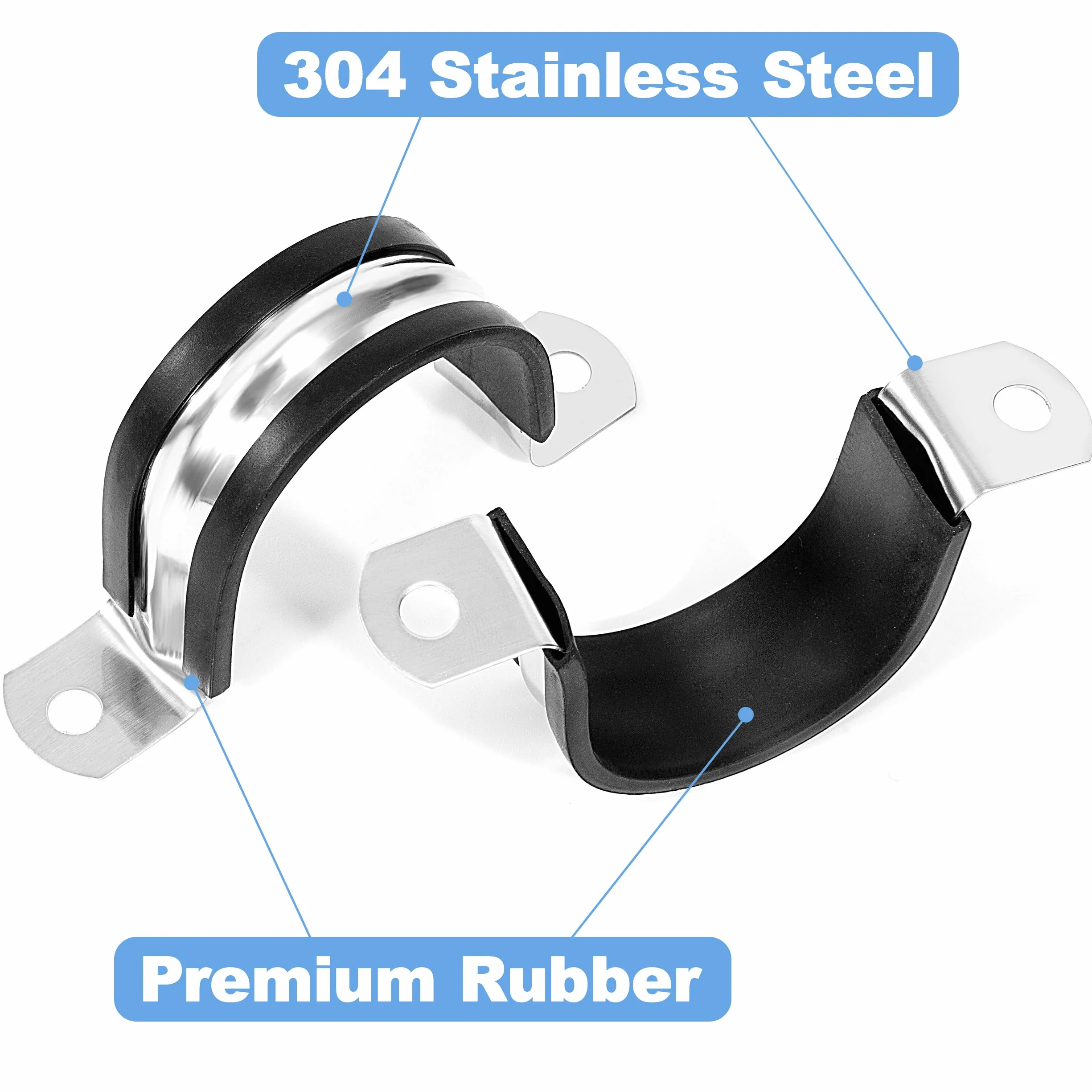 Morsetto per Tubi 48mm Fascette per Tubi a U in Acciaio Inossidabile 304 con Cuscinetto in Gomma Fascette Stringitubo per Tubi 12 Pezzi