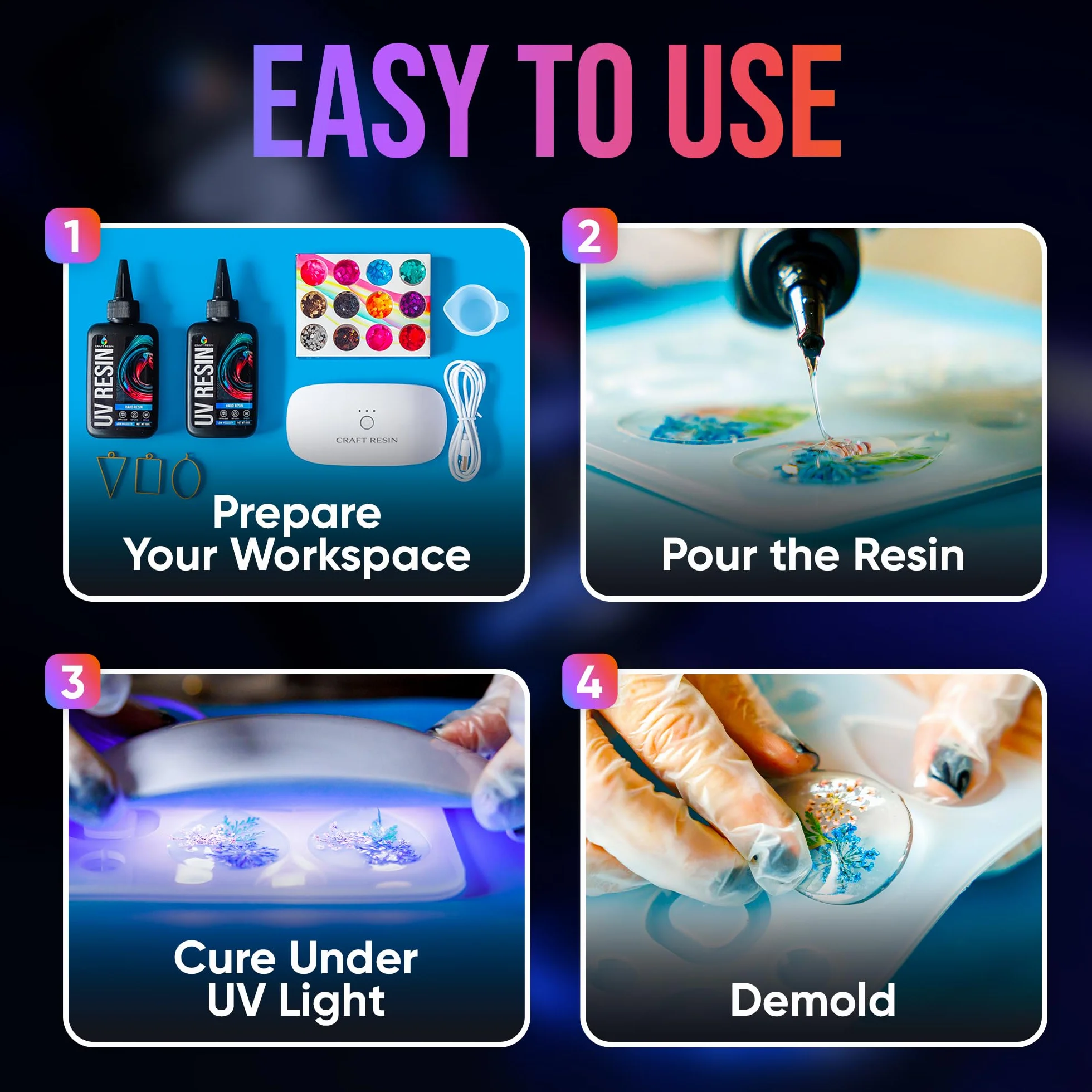 CRAFT RESIN 500g Kit Resina UV Trasparente - Tipo Duro, Bassa Viscosità, Anti-Ingiallimento - Resina UV per Gioielli, DIY, Fai da Te, Colata, Argilla - Rapida sotto Luce UV LED