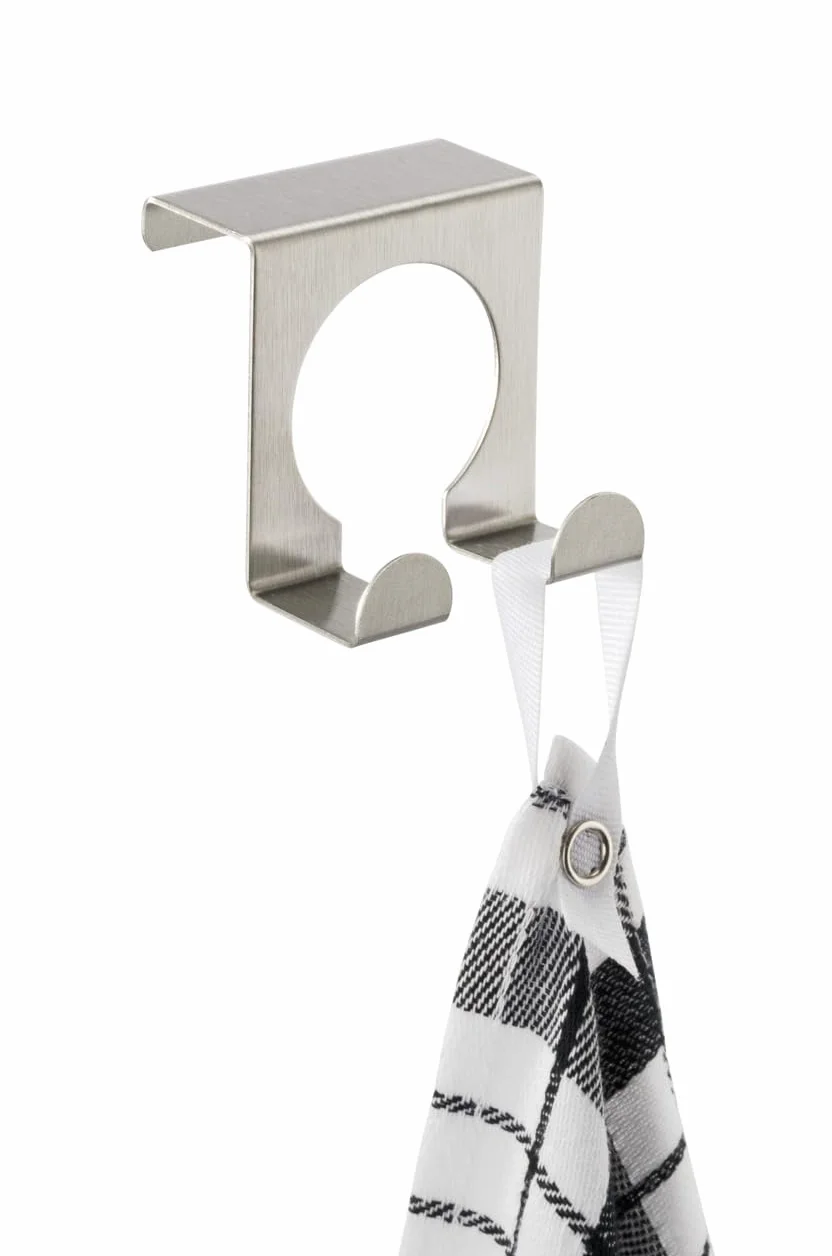 WENKO 8411100 Gancio doppio sopra anta inox satinato, Acciaio inossidabile, 5 x 5 x 5 cm, Opaco