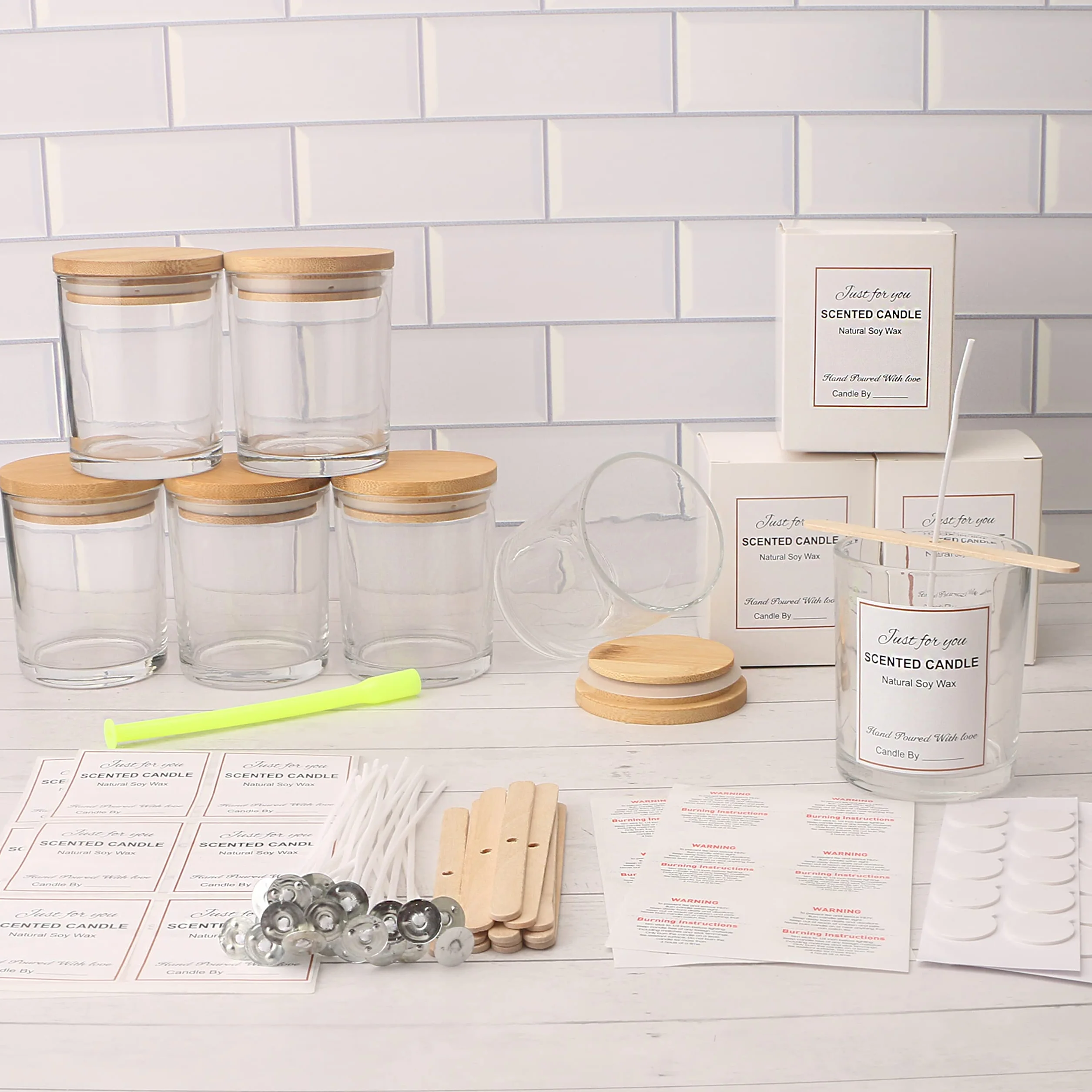 MILIVIXAY - Confezione da 12 barattoli per candele, in vetro trasparente, 355 ml, con coperchio e kit per la creazione di candele, vuoti, contenitori per spezie e polveri