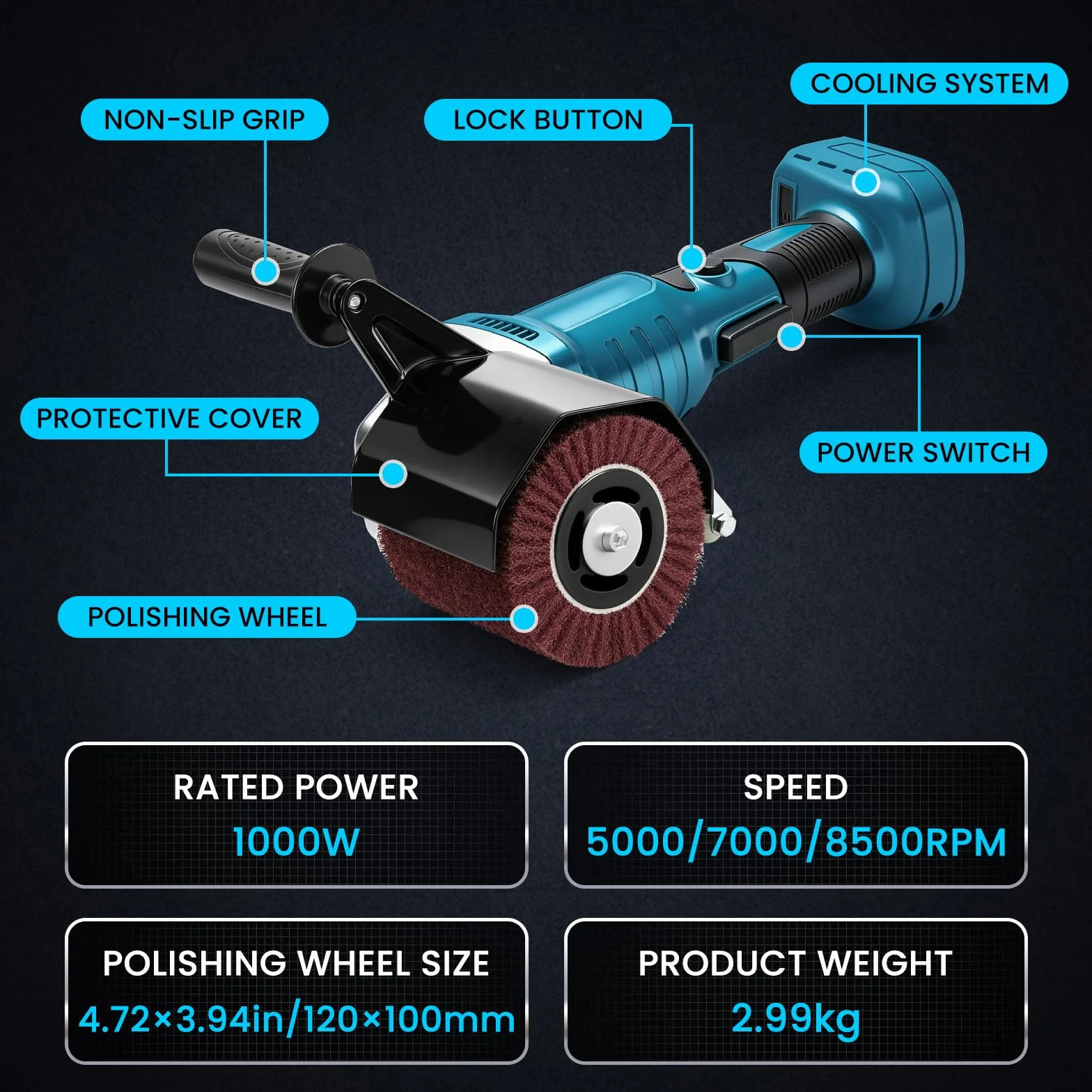 Satinatrice a Rullo Compatibile con Makita 18V, Levigatrice a Spazzola per Legno con Rullo Satinatore, Motore Brushless 8500RPM, 3 Velocità per Ristrutturazione e Finitura Superfici (Senza Batteria)