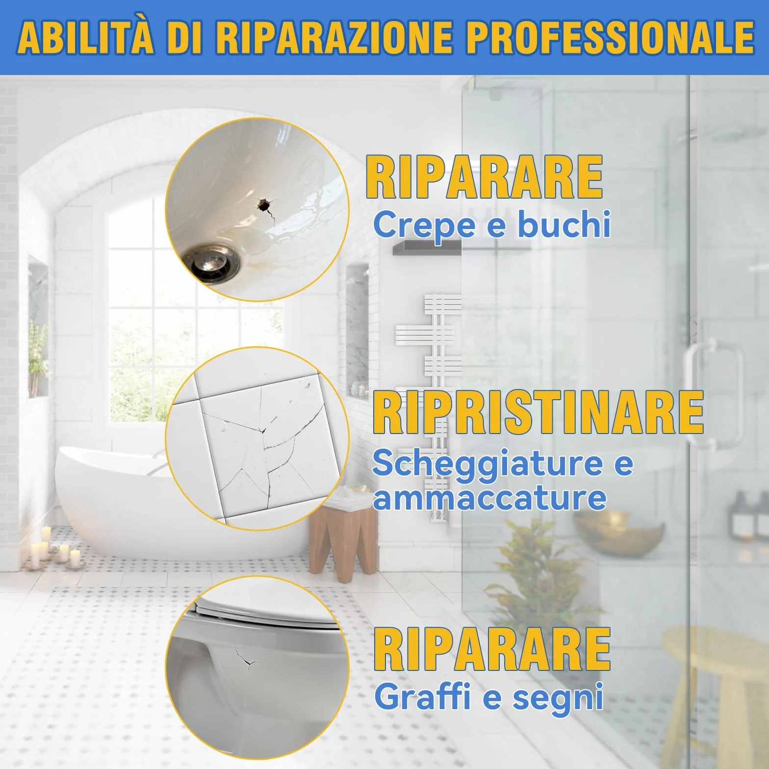 prowithlin Kit Riparazione Piastrelle, Riparazione Piatto Doccia Resina – Ripara Piastrelle Scheggiate, Ripara Gres Porcellanato, Ripara Ceramica Lavandino – Impermeabile, Colore Regolabile (1)