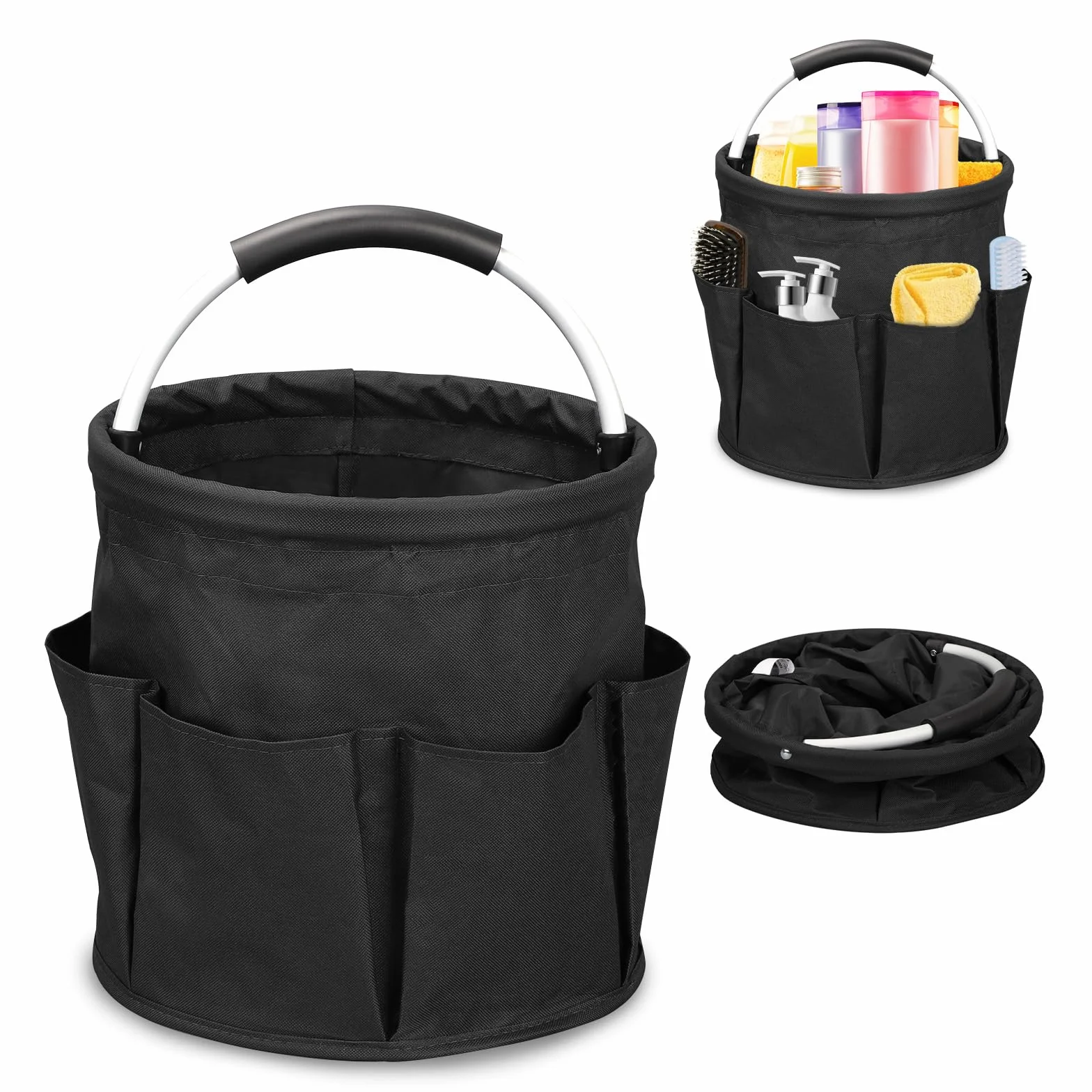 BigKing Borsa Portaoggetti Pieghevole per Secchio Pulizia in Tessuto Oxford 6 Tasche Esterne Nero