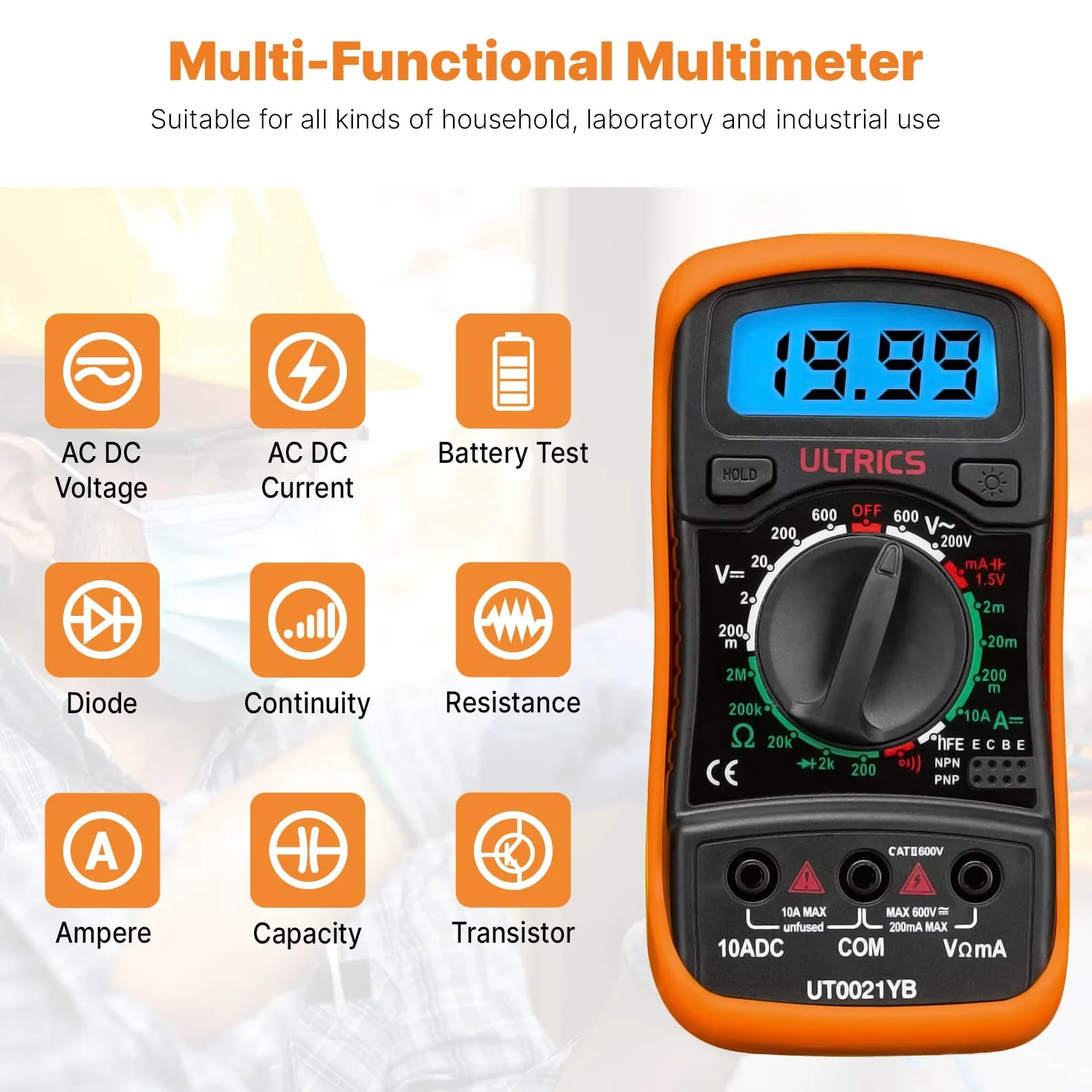 ULTRICS Multimetro Digitale Professionale, Voltmetro Amperometro Ohmmetro DC/AC, Tester Elettrico Portatile