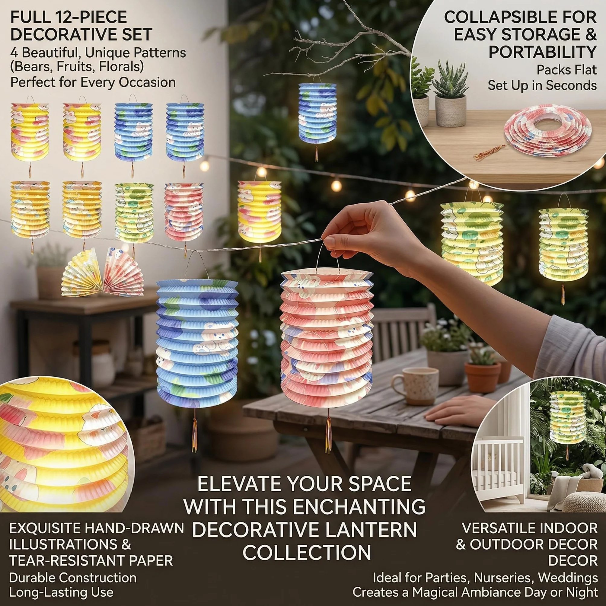 Set di 12 Lanterna Cinese in Carta, 6,3 Pollici, Decorazione per Compleanno, Matrimonio e Festa di Capodanno, 6 Colori, per Interni ed Esterni