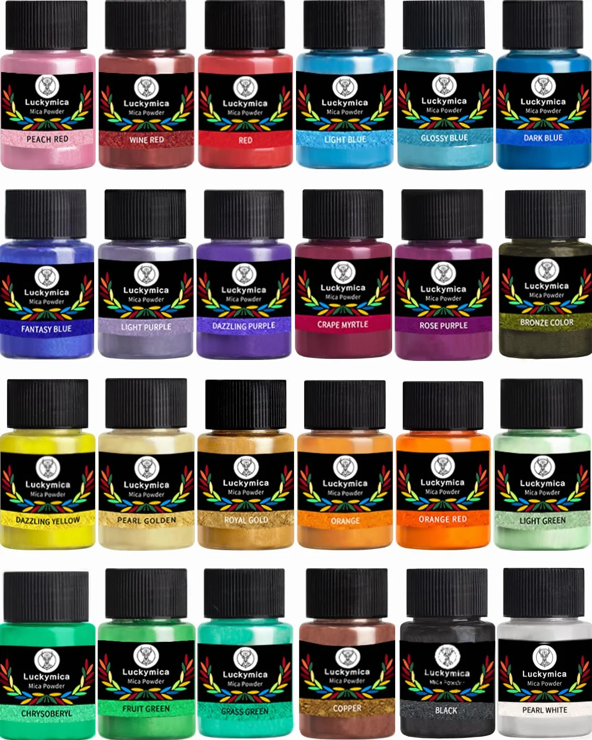 Upgrade Luckymica Mica in Polvere, 24 Colori Pigmento Perlato per Resina Epossidica, Kit Artistico per Saponi, Candele, Lucidalabbra, Colorante, Bombe da Bagno & Slime