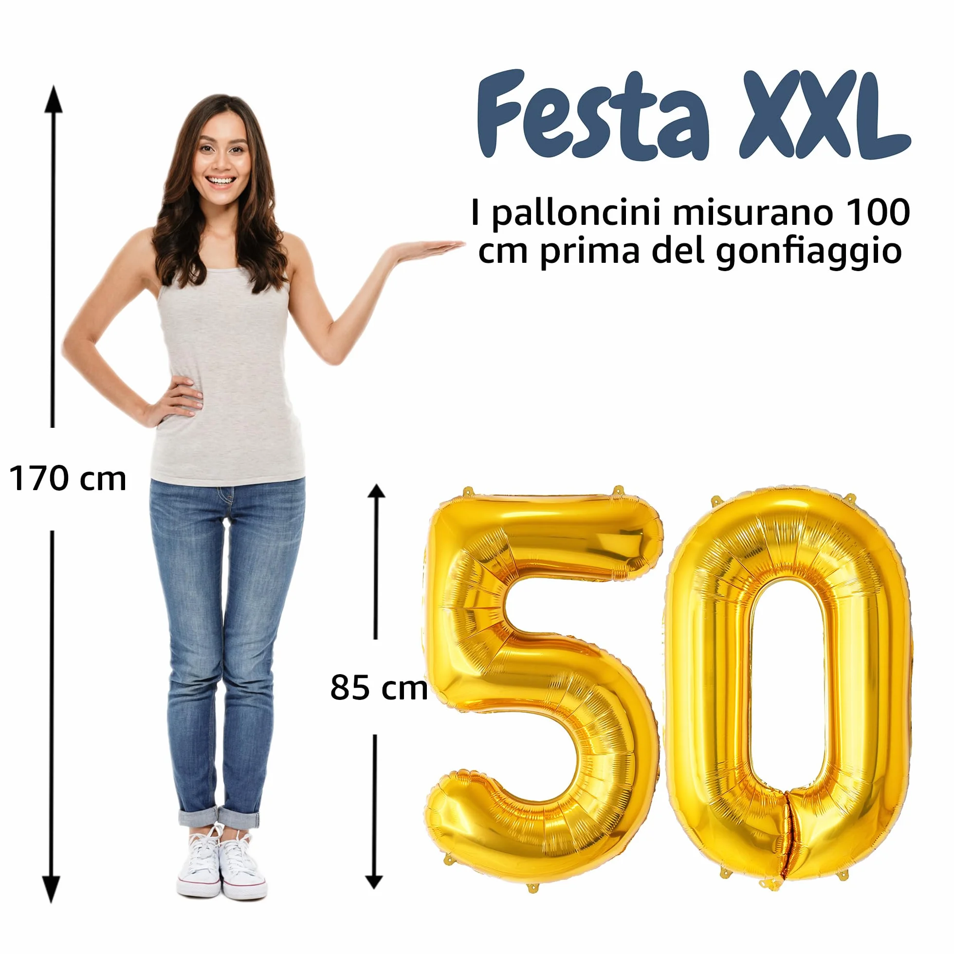 FUNFEST Palloncini 50° Compleanno Oro 100cm