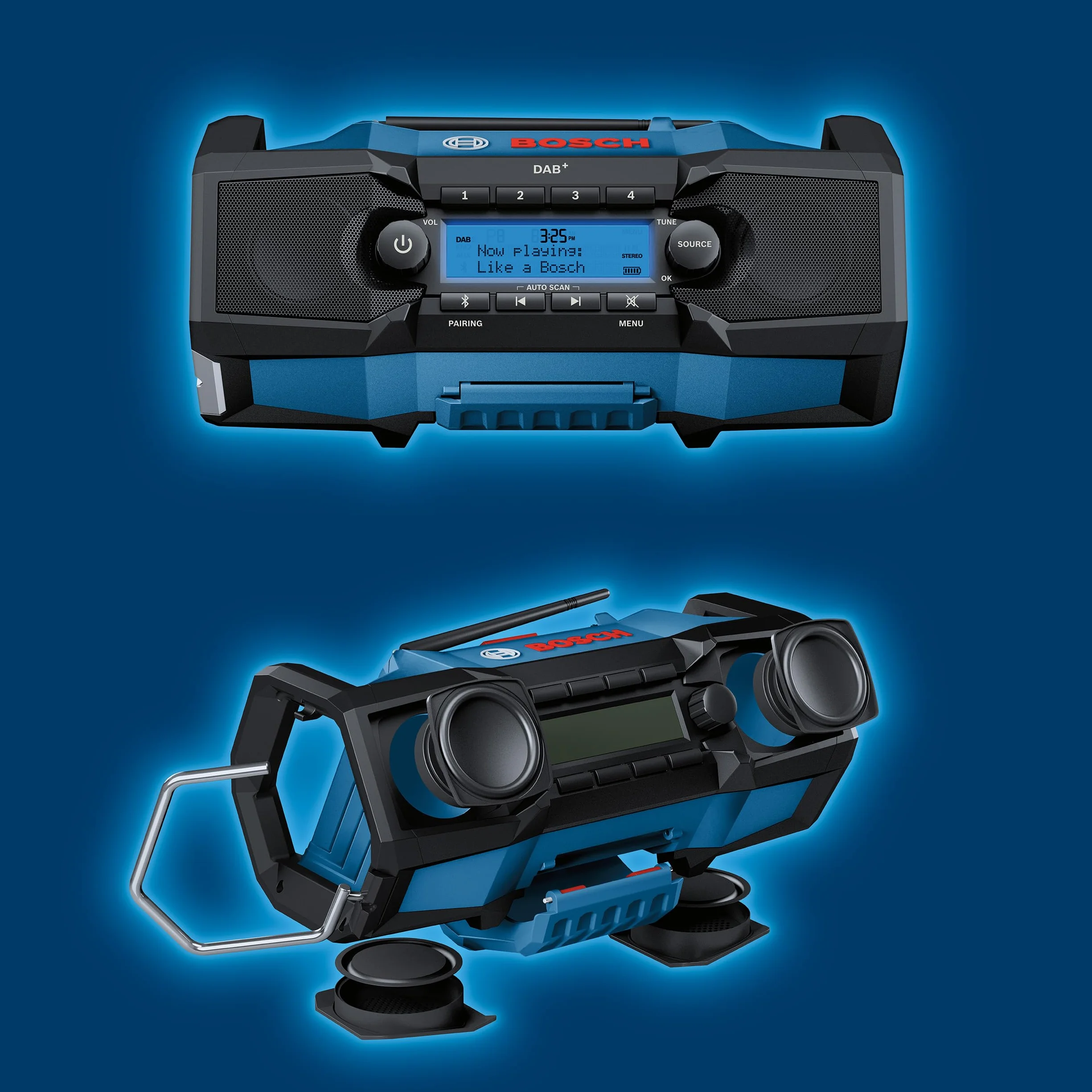 Bosch Professional 18V System Radio da cantiere a batteria GPB 18V-2 SC (ricezione tramite DAB+, Bluetooth, FM e AUX, incl. 1 alimentatore, 1 cavo AUX, 1 batteria a bottone al litio da 3V CR2032)