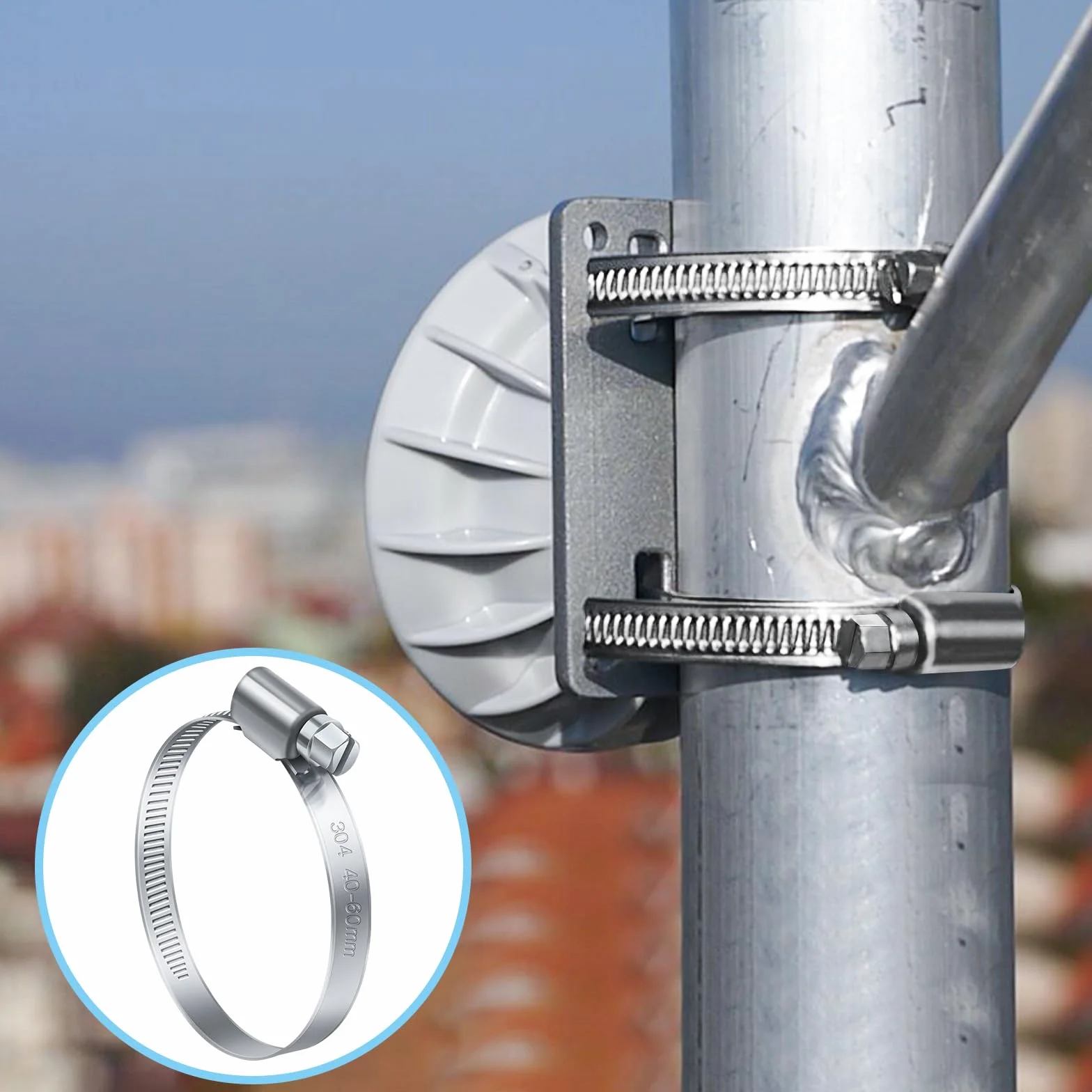 Bolatus Morsetti per tubi a vite senza fine, acciaio inox 304, regolabili, 50-70 mm, 4 pezzi, argento