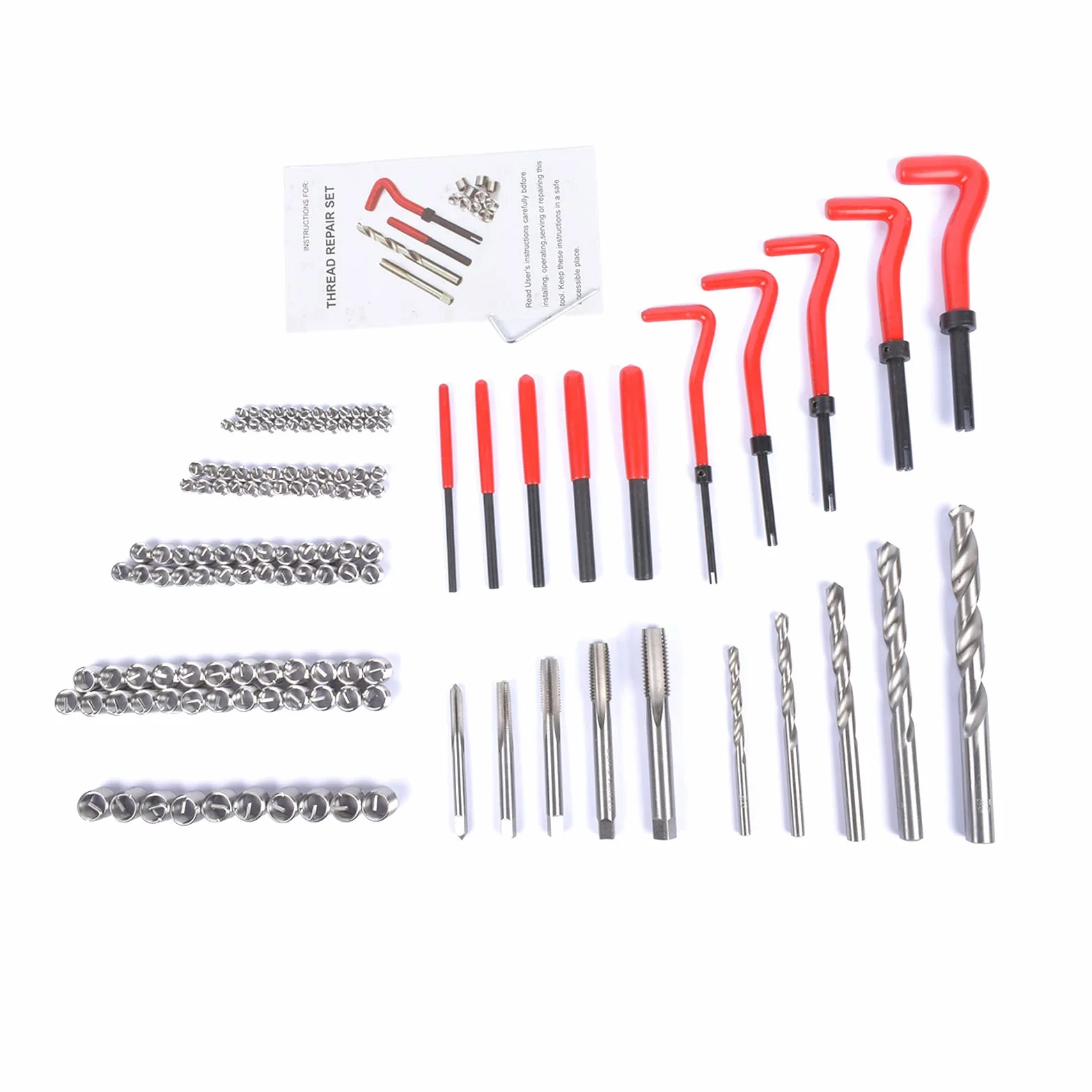 Bisenya Set di riparazione filettatura 131 pezzi, kit di riparazione filettatura M5, M6, M8, M10, M12, filettatura rossa