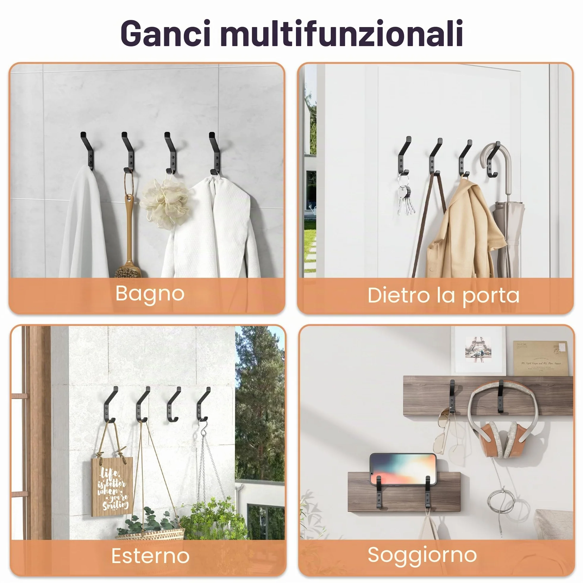 Susswiff Ganci Appendiabiti da 10 Pezzi, Ganci a Vite per Pannelli Acustici, Metallo Nero 10 cm