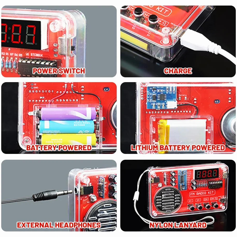 Kit per esercizi di saldatura elettronica con radio digitale e display, kit per elettronica fai da te con modulo di ricarica per principianti, studenti e formazione STEM, pratico set di apprendimento