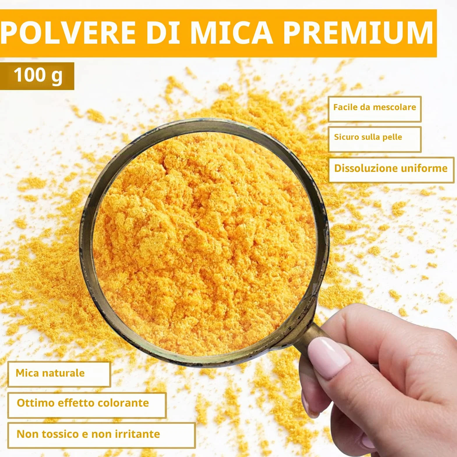 100g Polvere di Mica,Oro Colori per Resina Epossidica Naturale Colorante Candela,per Epoxy Resin Art,Sapone,Kit Slime,Candele,Prodotti per Gioielli,Bomba da Bagno,Trucco del Viso