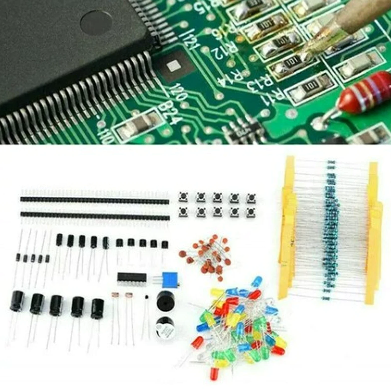 Assortimento di Kit di Componenti Elettronici, Kit di Avvio Elettronico Materiale PCB Assortimento Divertente Fai-da-te Componente di Sviluppo con 830, Computer a Scheda Singola