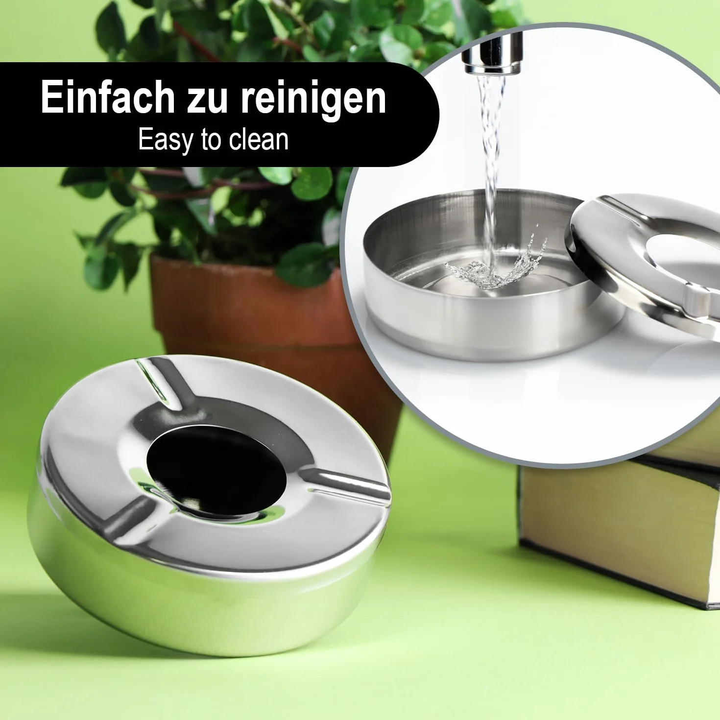 com-four® Posacenere in Acciaio Inox con Coperchio Rimovibile Ø 11 cm - 6 Pezzi