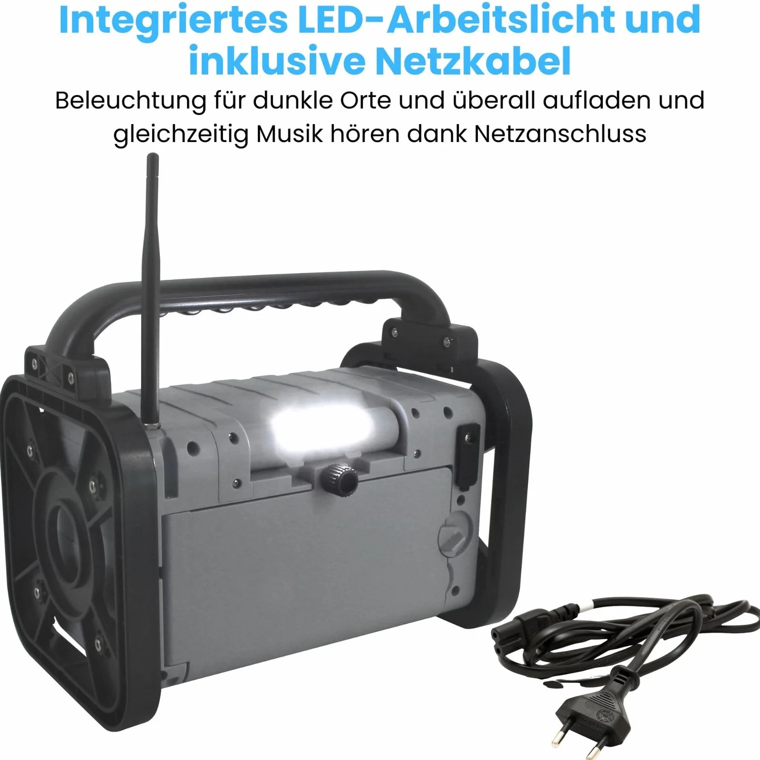 Soundmaster Radio DAB80SW da cantiere con DAB+ FM Bluetooth e batteria agli ioni di litio IP44, resistente alla polvere e agli spruzzi d'acqua, Nero