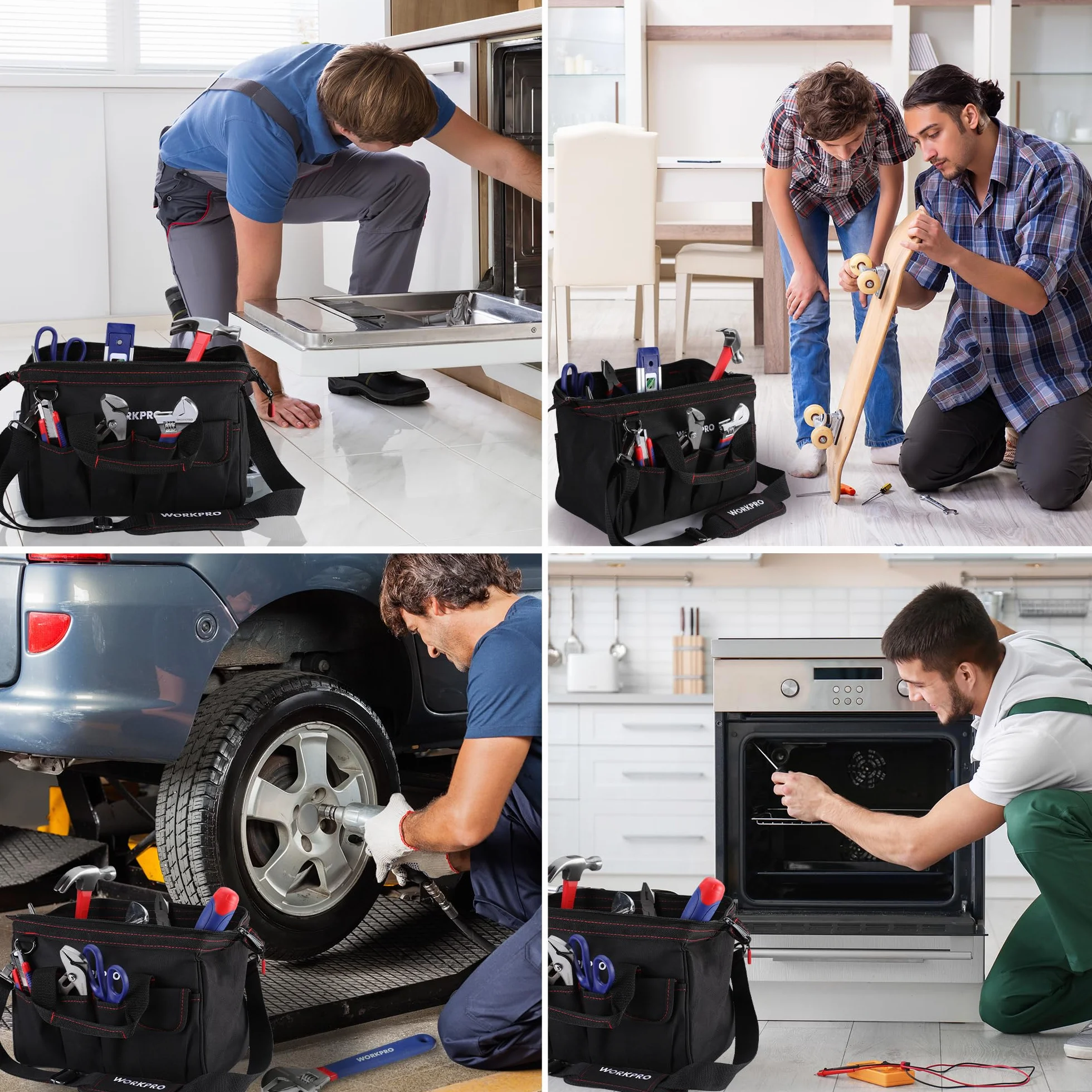 Workpro Borsa porta utensili 14’’ ad apertura larga con base anti-umidità
