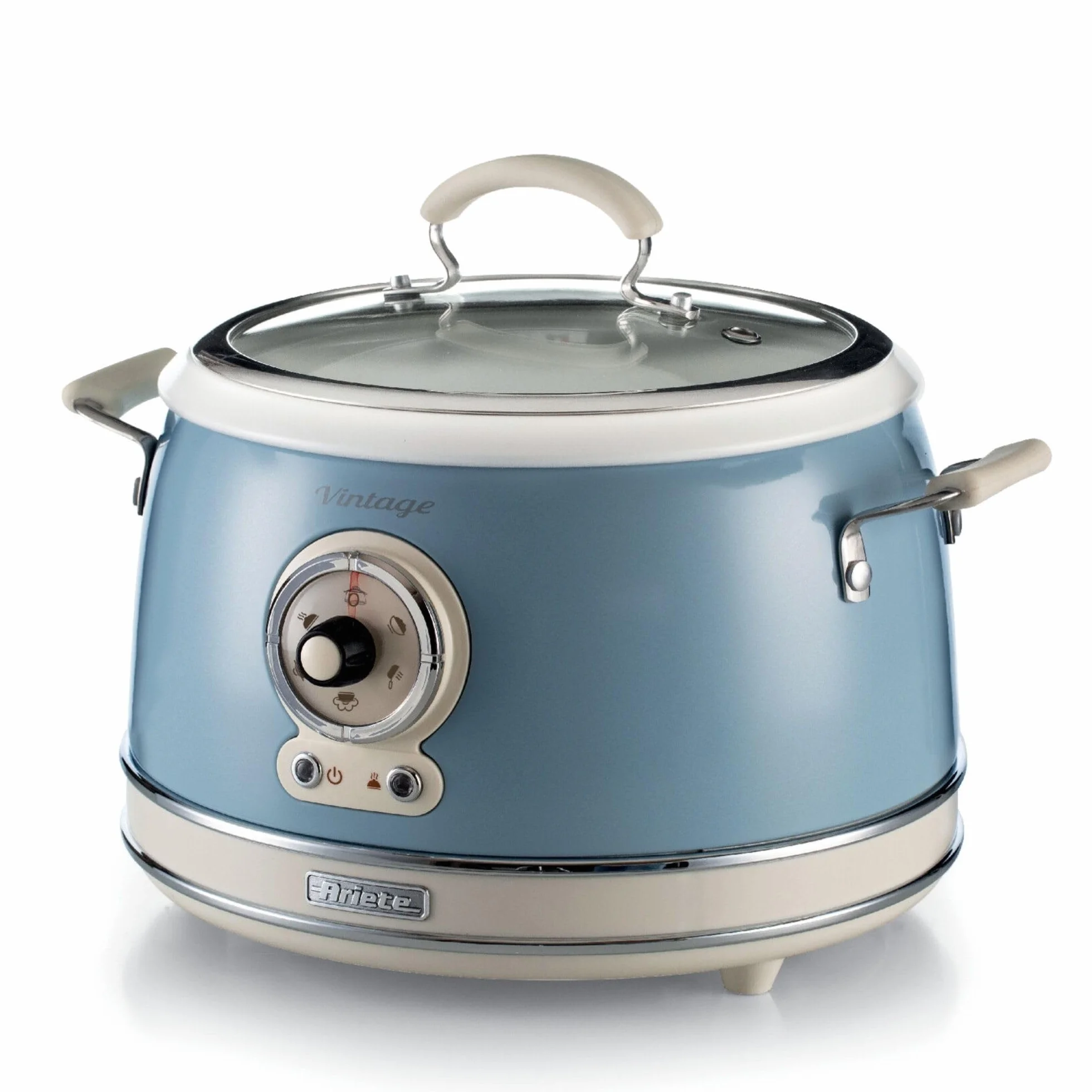 Ariete 2904 Rice Cooker + Slow Cooker - Cuociriso Elettrico con bowl in ceramica - Sushi fatto in casa - Multicooker - Linea Vintage - 3,5 L - 700 W - Celeste