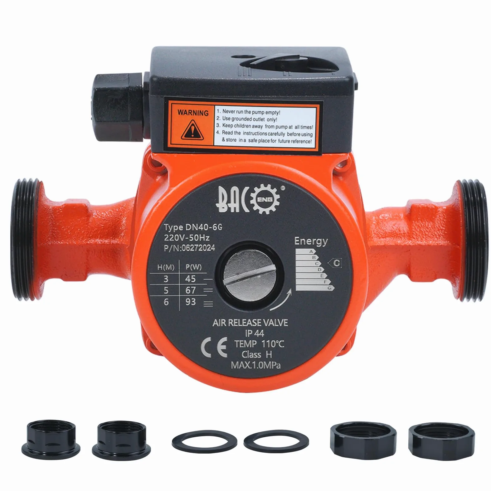BACOENG Pompa di riscaldamento RS 25/6-180, pompa di riscaldamento 230 V/50 Hz, colore arancione