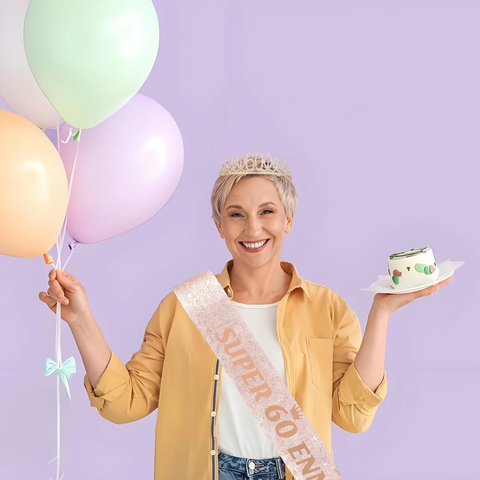 Toctax Fascia Corona Compleanno Personalizzata con Biglietto, Regali Gadget per 18 30 40 50 60 70 80 Anni, Idee Regalo e Decorazione per Donna