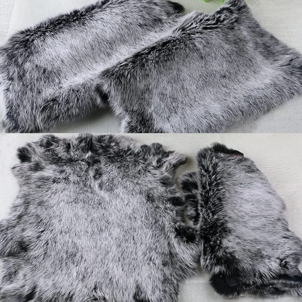Vera pelliccia di coniglio Rex conciata naturalmente, pelle di animale domestico, pelle di alta qualità, punta bianca su nero, ca. 41,9 x 26,7 cm