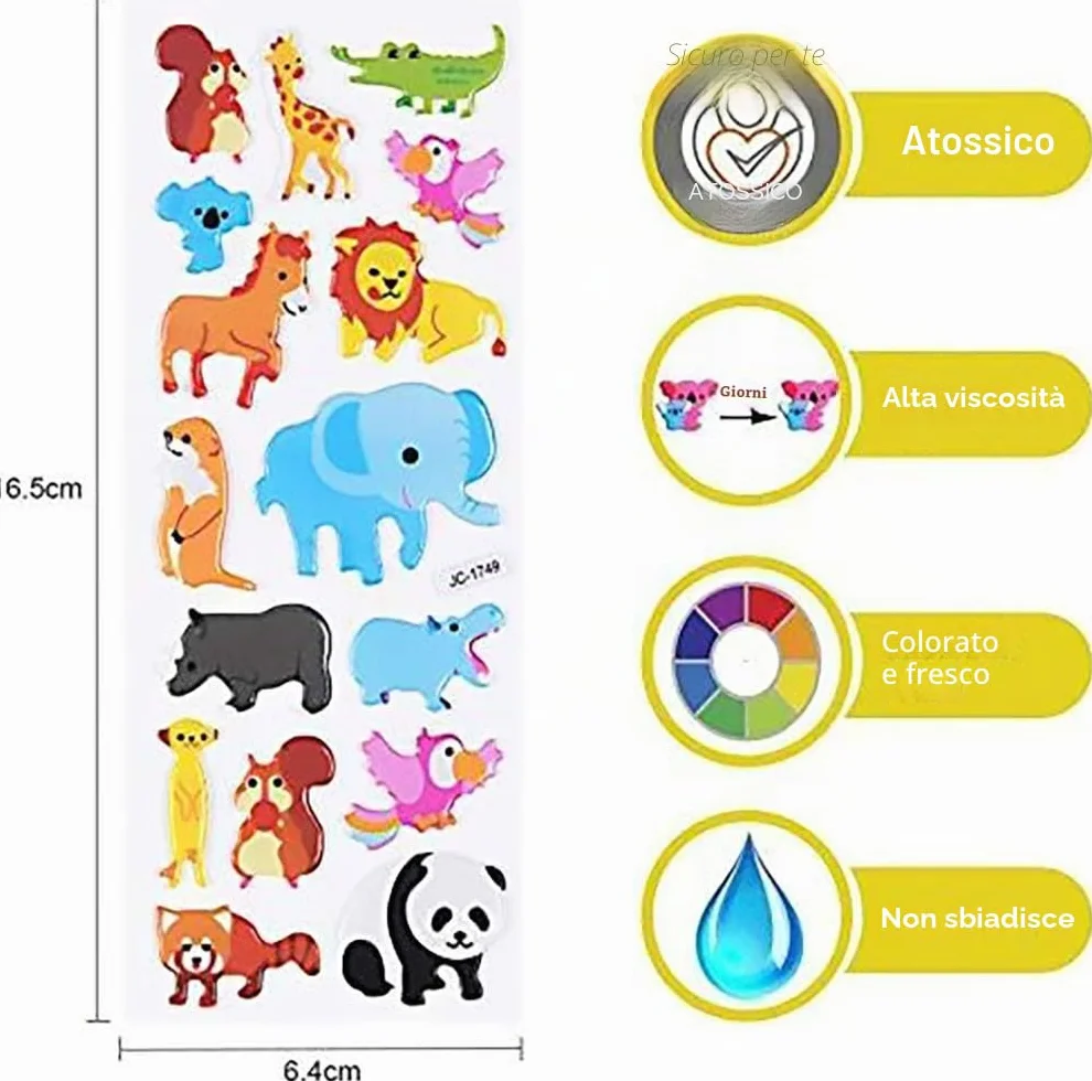 Vicloon Adesivi 3D, 22 fogli di varietà di adesivi gonfi, oltre 550 adesivi, per feste, regali gratificanti, scrapbooking, inclusi animali, pesci, dinosauri