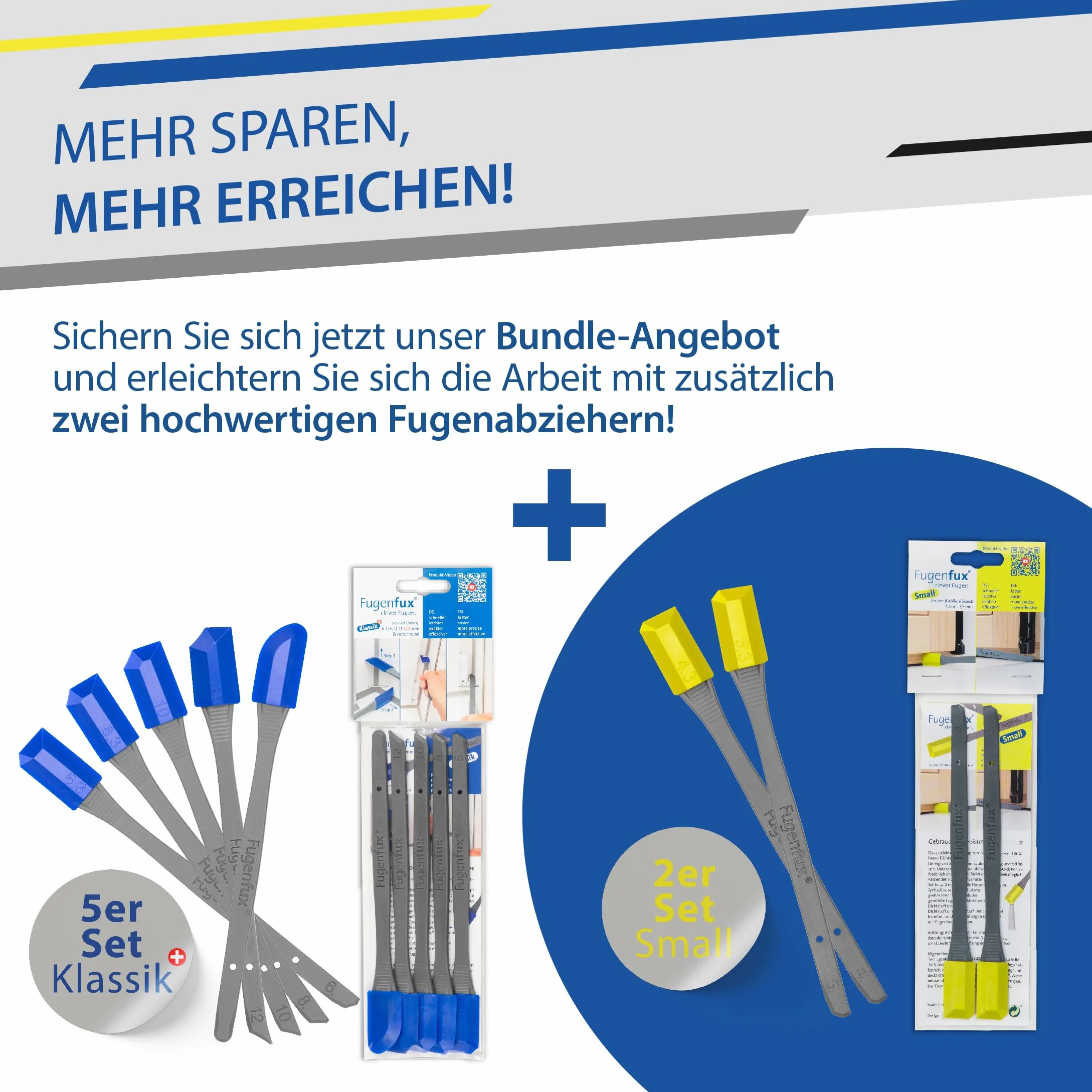 FUGENFUX® Set professionale: Classic 5 + Small – Speciale estrattore per fughe – Piastra per fughe di qualsiasi dimensione – Estrattore per fughe con punta magica rivoluzionaria per punto estremamente
