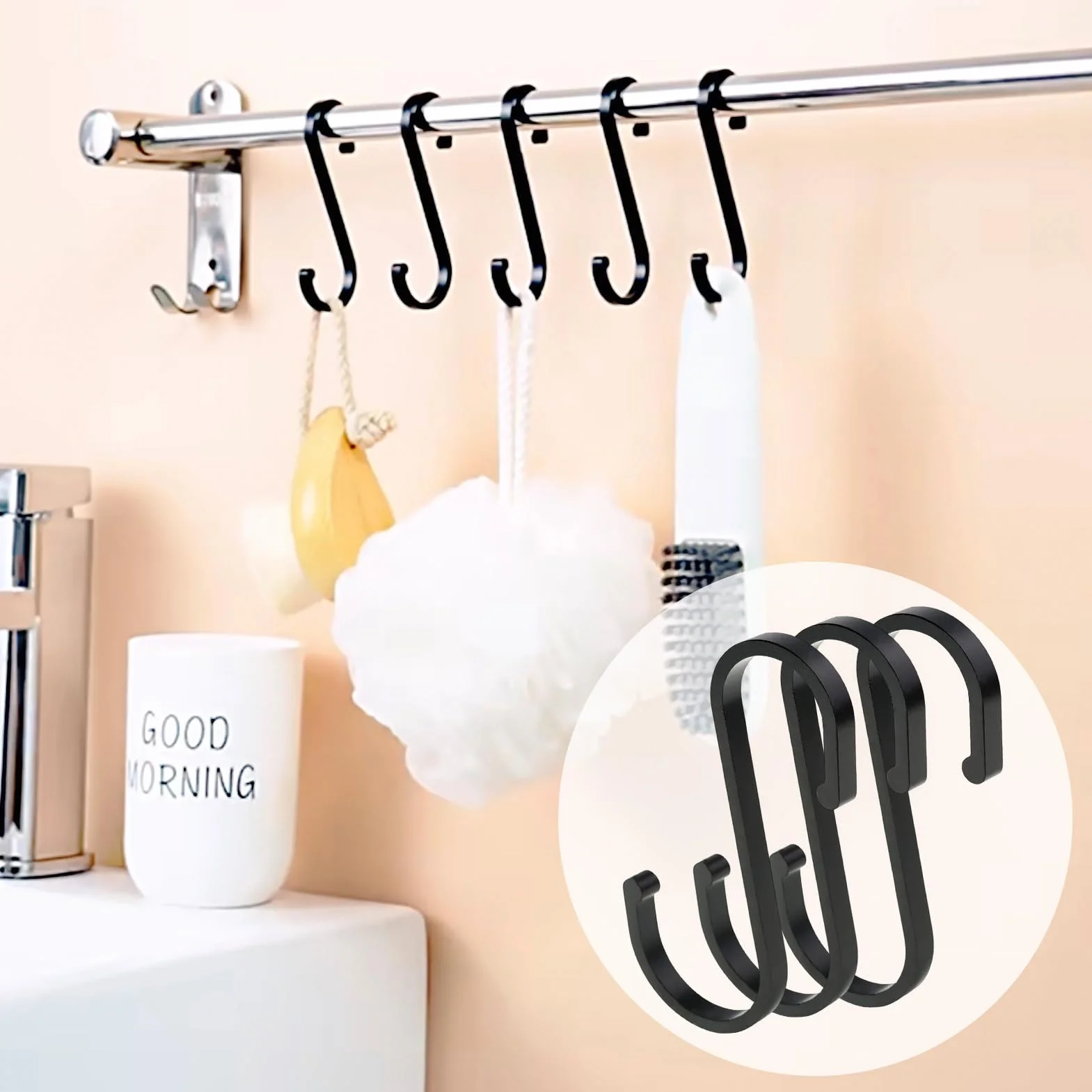 Ganci a S Neri in Alluminio [11 Pezzi], Multifunzione Ganci Appesi S per Pentole e Padelle Sospese Vestiti, Ganci a Forma S per Bagno, Camera da Letto, Ufficio(8,6 X 5,3 CM, Nero)