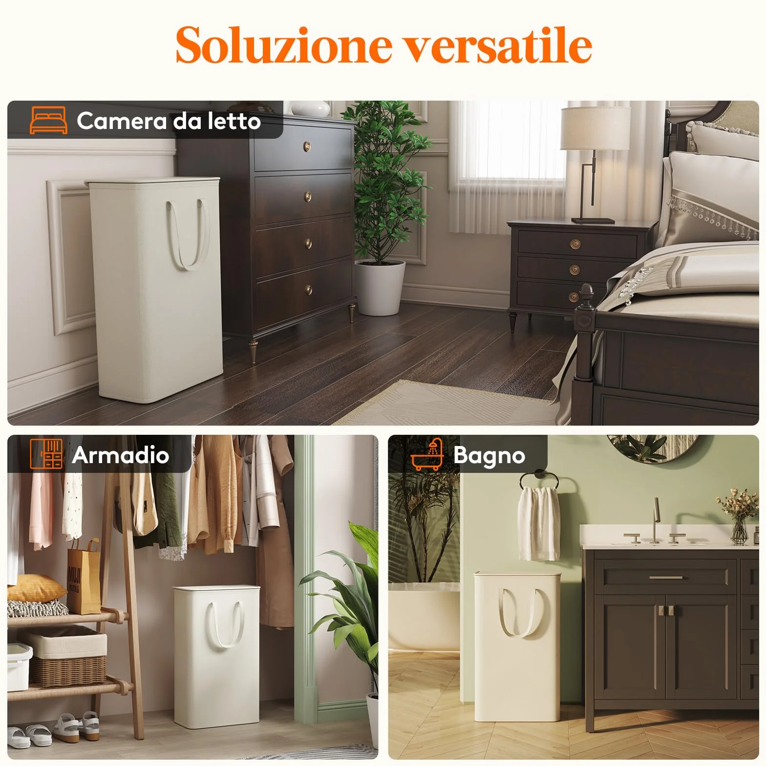 Lifewit Cesta Portabiancheria Salvaspazio con Coperchio, Cesto Biancheria Sporca Sottile con Manici, Portabiancheria Sporca Pieghevole per Camera da Letto, Bagno, Lavanderia, 65 L, Bianco