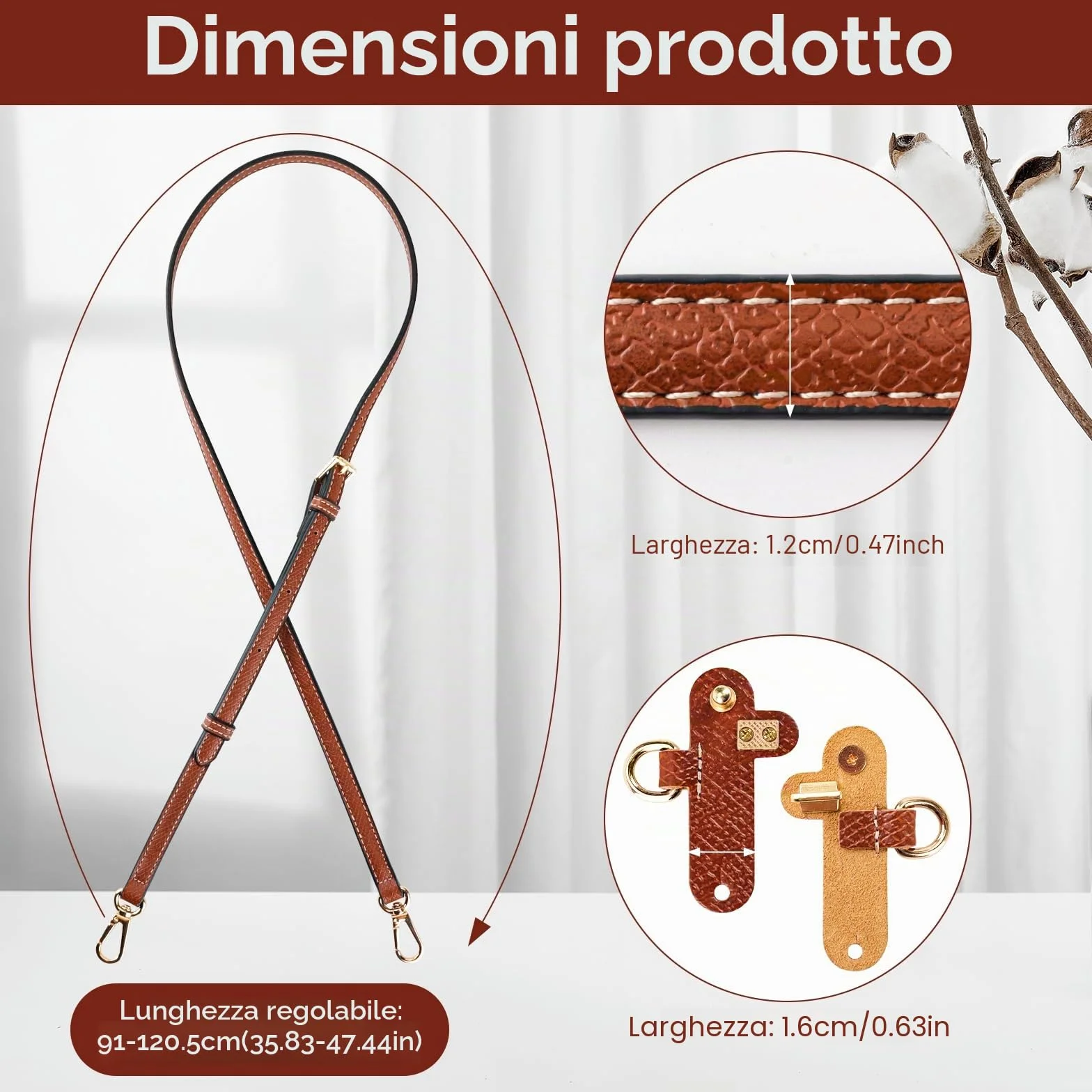 Tracolla per Longchamp Mini Borse, Donna Universale Regolabile di Tracolla per Borsa in Pelle Double Face PU - Marrone, Non Serve Punzonatura con 2 Adattatori per Ogni Occasione
