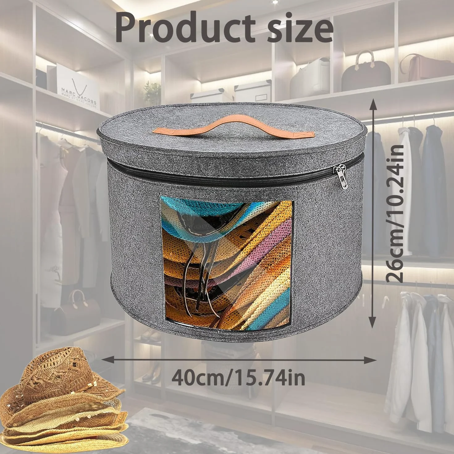 Contenitore Per Cappelli Pieghevole, Scatole Per Cappelli Rotonde Da Viaggio, Cappelliera, Cappelliera Rotonda Con Coperchio con Coperchio e Zip, Contenitori da Viaggio Rotondi(Grigio Medio)