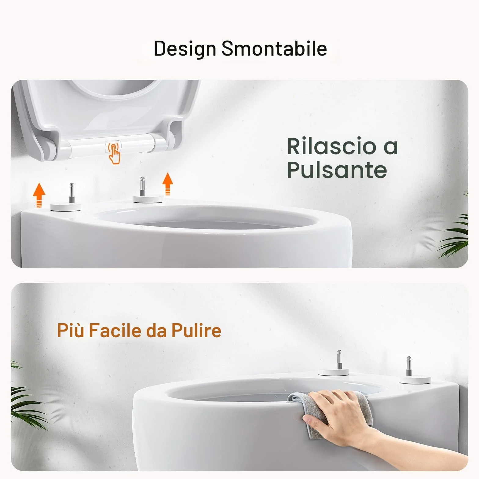 Sedile WC copriwater universal, Urea-Formaldeide Chiusura Ammortizzata tavoletta wc con Sgancio Rapido a un Pulsante