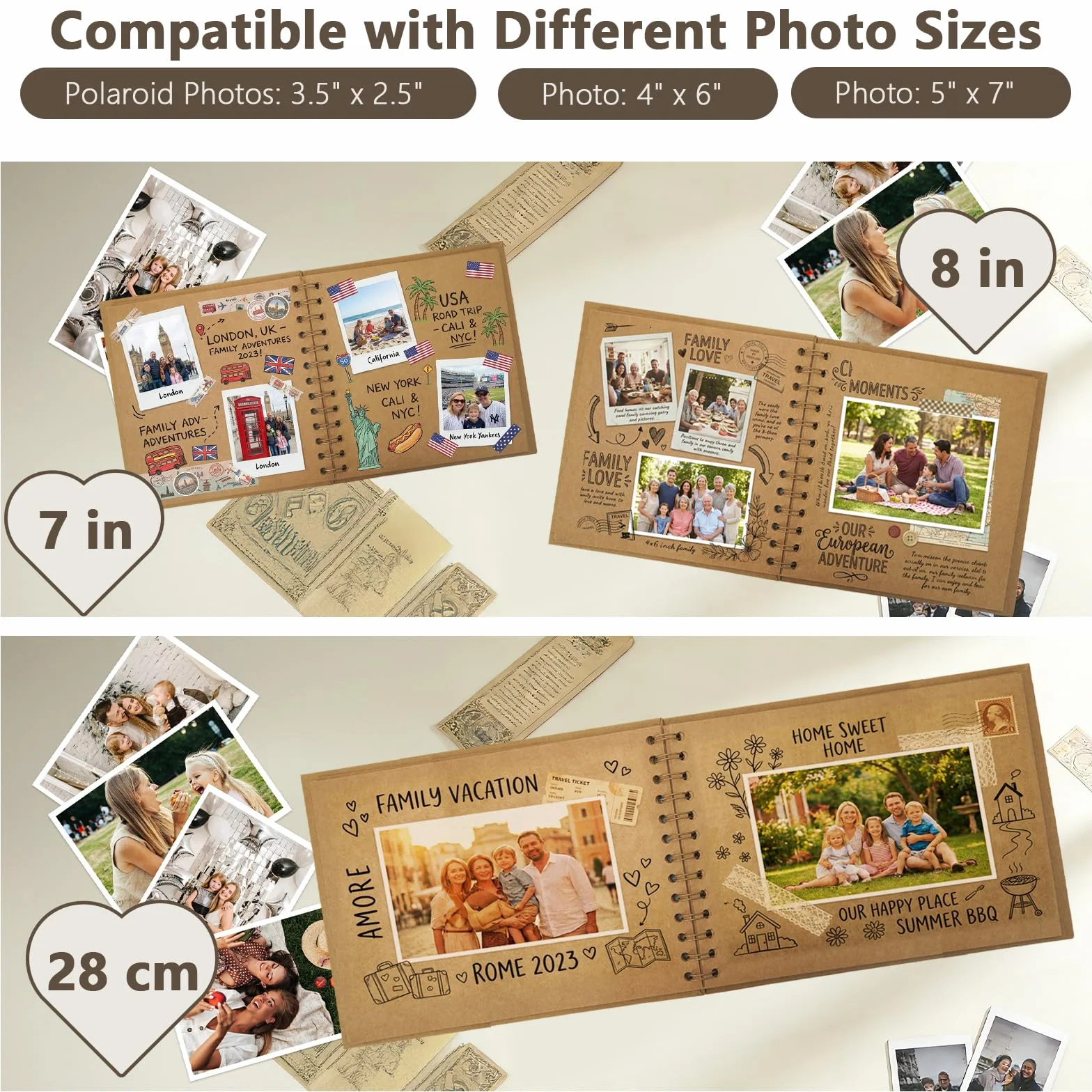 Vienrose DIY Scrapbook Album 20,5x20,5 cm Copertina Rigida Carta Kraft Scrap Book Album Fotografico con 20 Fogli (40 Pagine) Bianche per Matrimonio Baby Shower Famiglia Anniversario, Colore Kraft