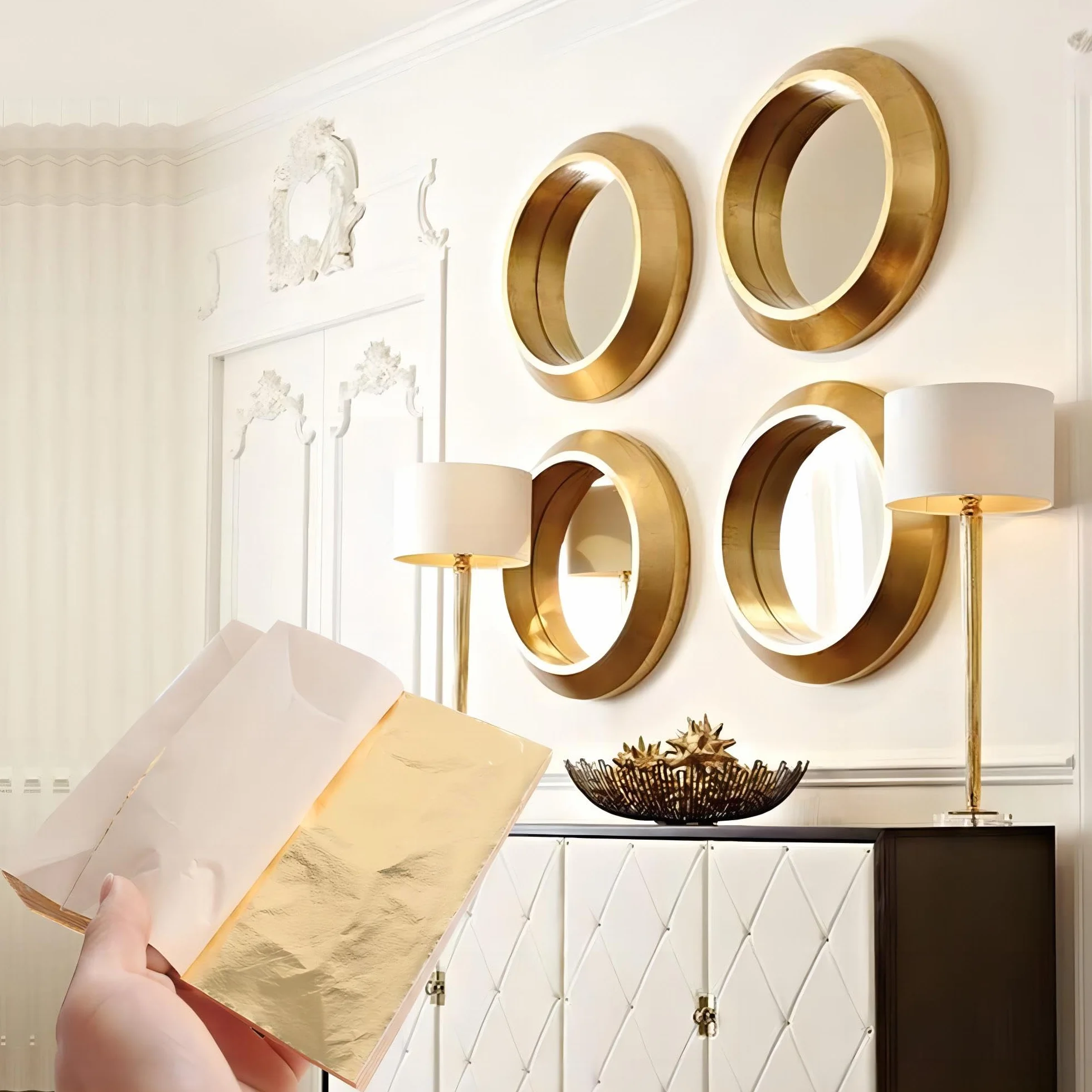 KIRIN Fogli Foglia Oro, 14x14 cm 100 Pezzi di Lamina d'oro per Doratura, Progetti di Artigianato, Mobili, Decorazioni per la Casa