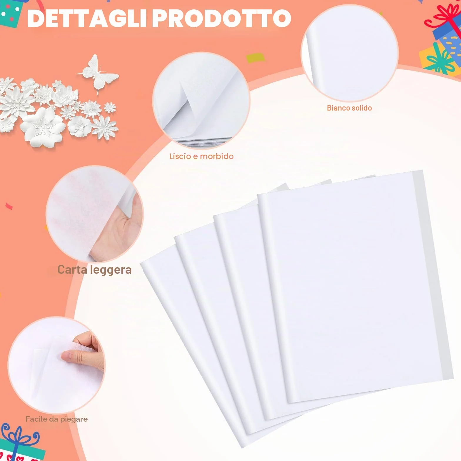MICHIHOMIE Carta Velina Bianca 110 Fogli 50 x 70cm per Regalo Decorazione