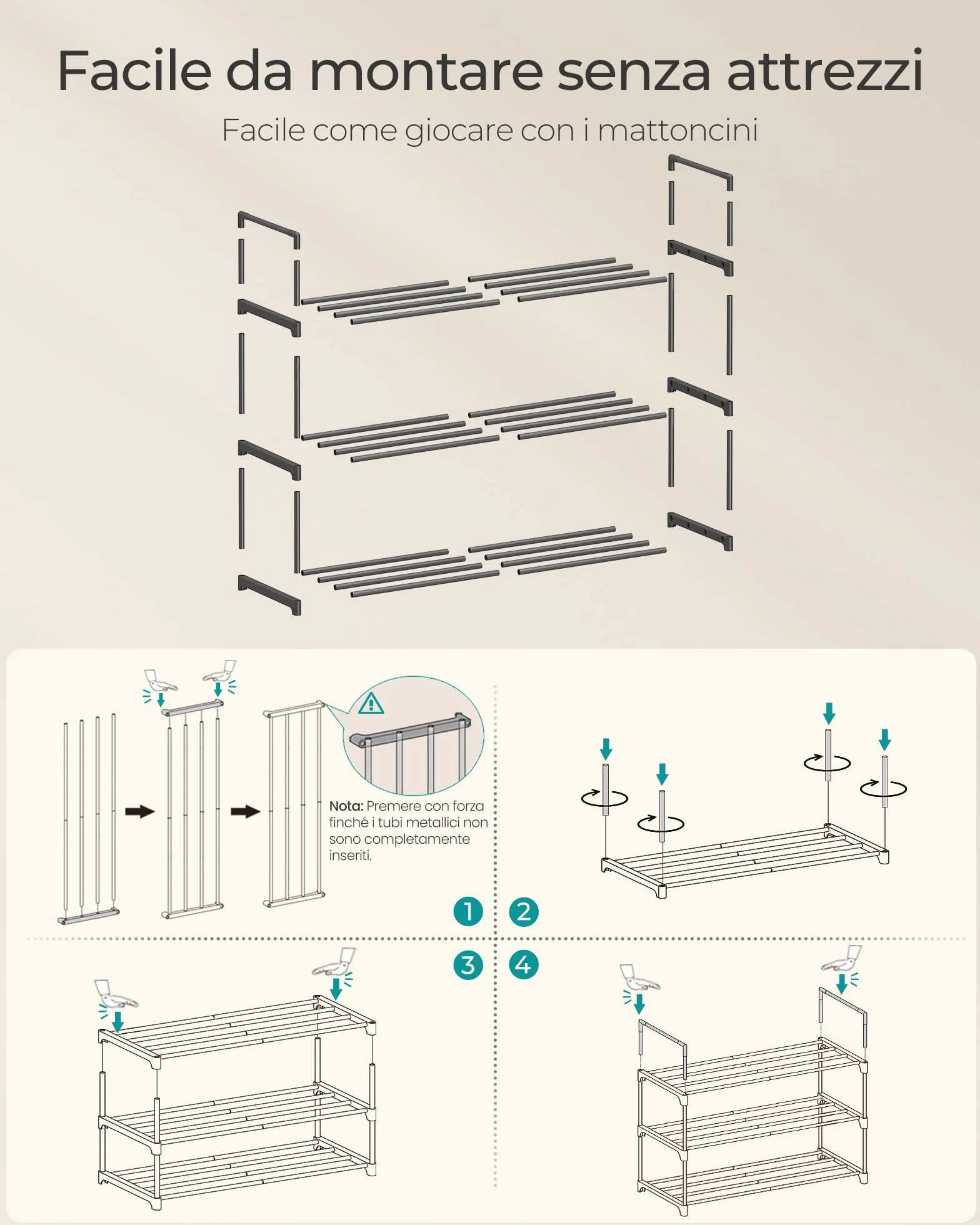 SONGMICS Scarpiera 3 Ripiani Portascarpe Metallo 30x68x55 cm Nero