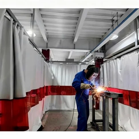 Tenda per Saldatura Rivestita in Silicone, Spessore 1 mm, Schermo ignifugo con Finestra di visualizzazione Rossa, Occhielli Resistenti, barriera Resistente al Calore per Officina Industriale